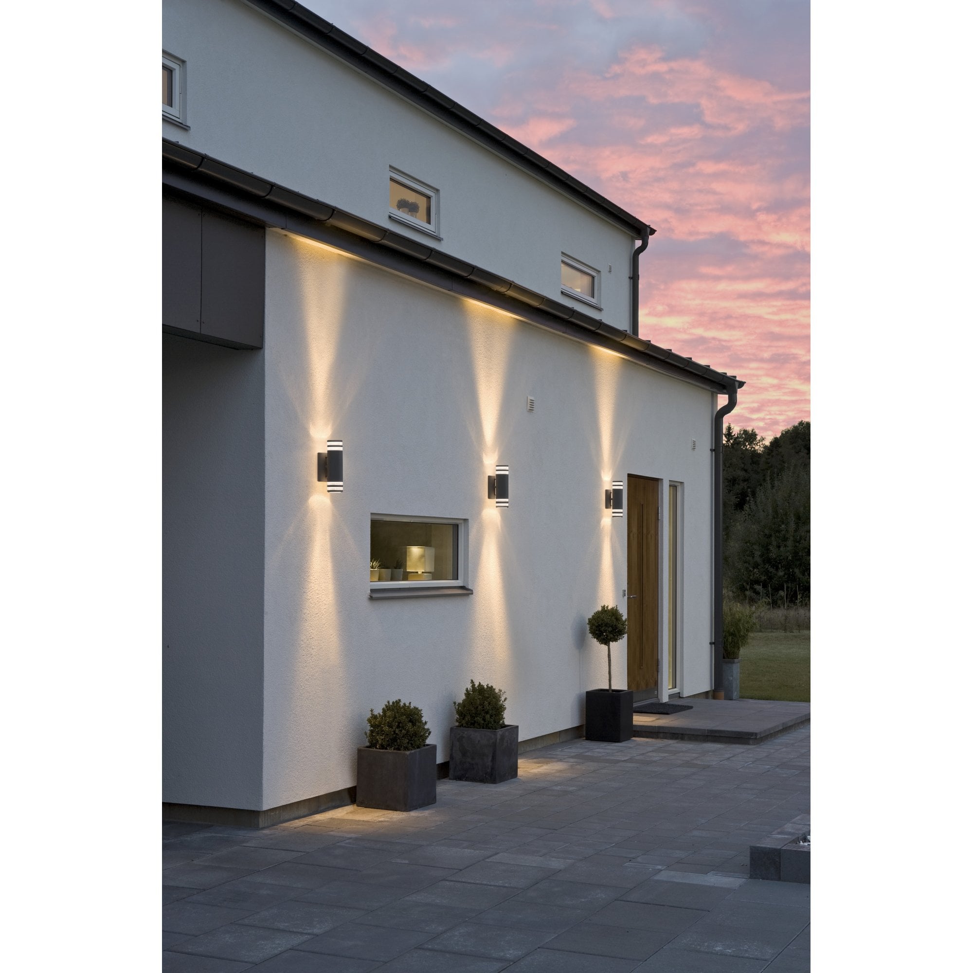 Konstsmide Modena Double Ring Up/Down Wall Light - Matt Black