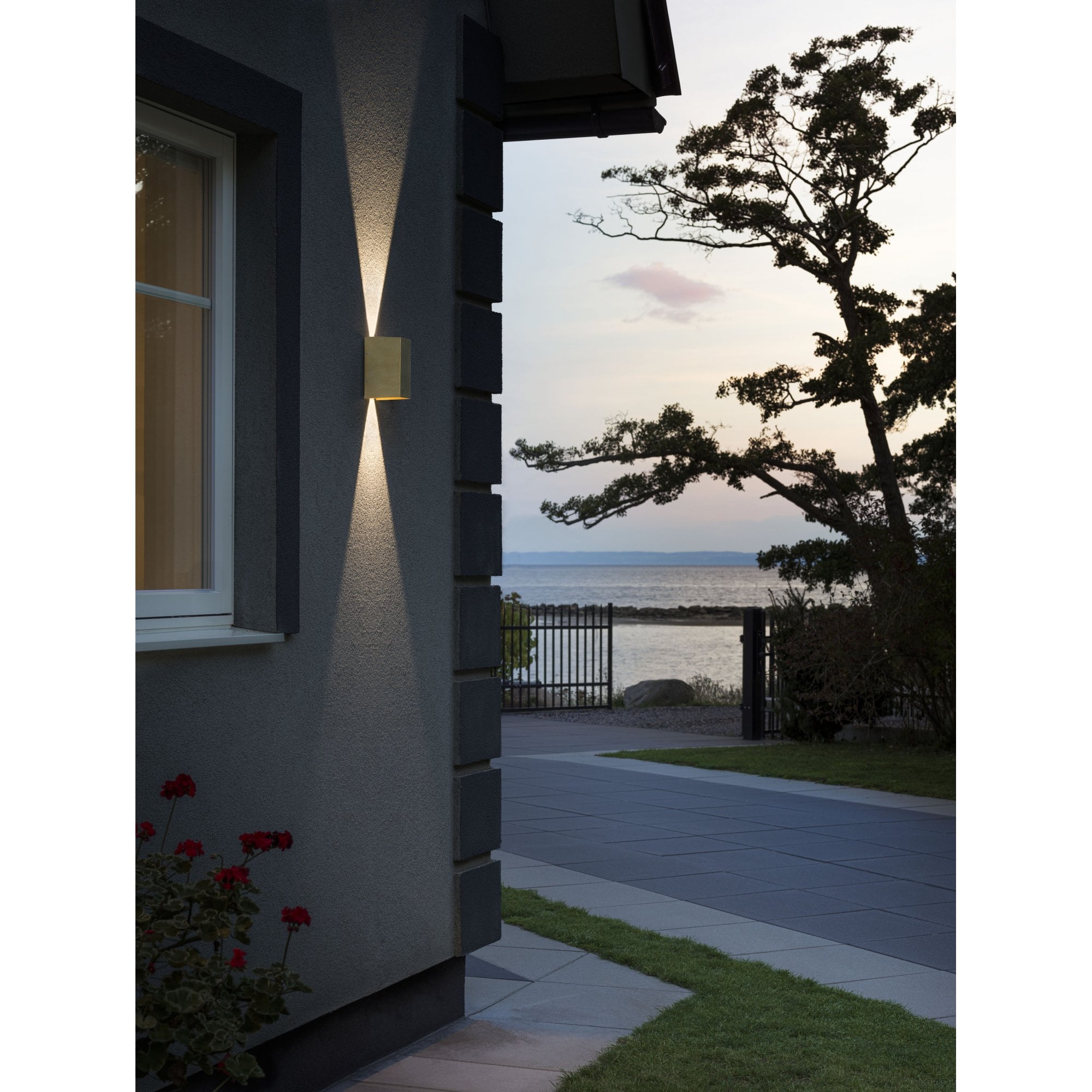 Konstsmide Cremona Rectangular LED Up/Down Wall Light - Brass