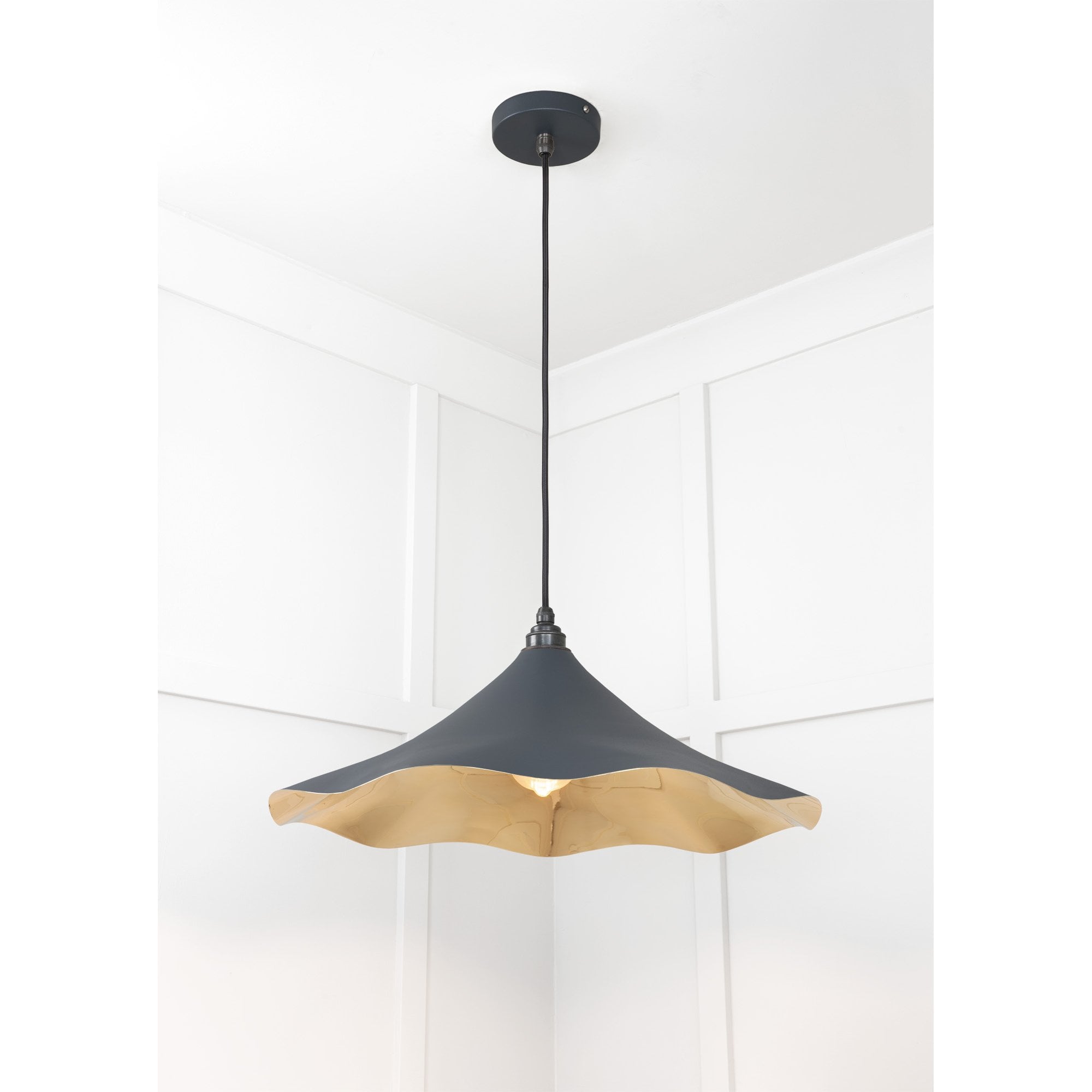 From The Anvil Smooth Brass Flora Pendant - Soot (Dark Grey)