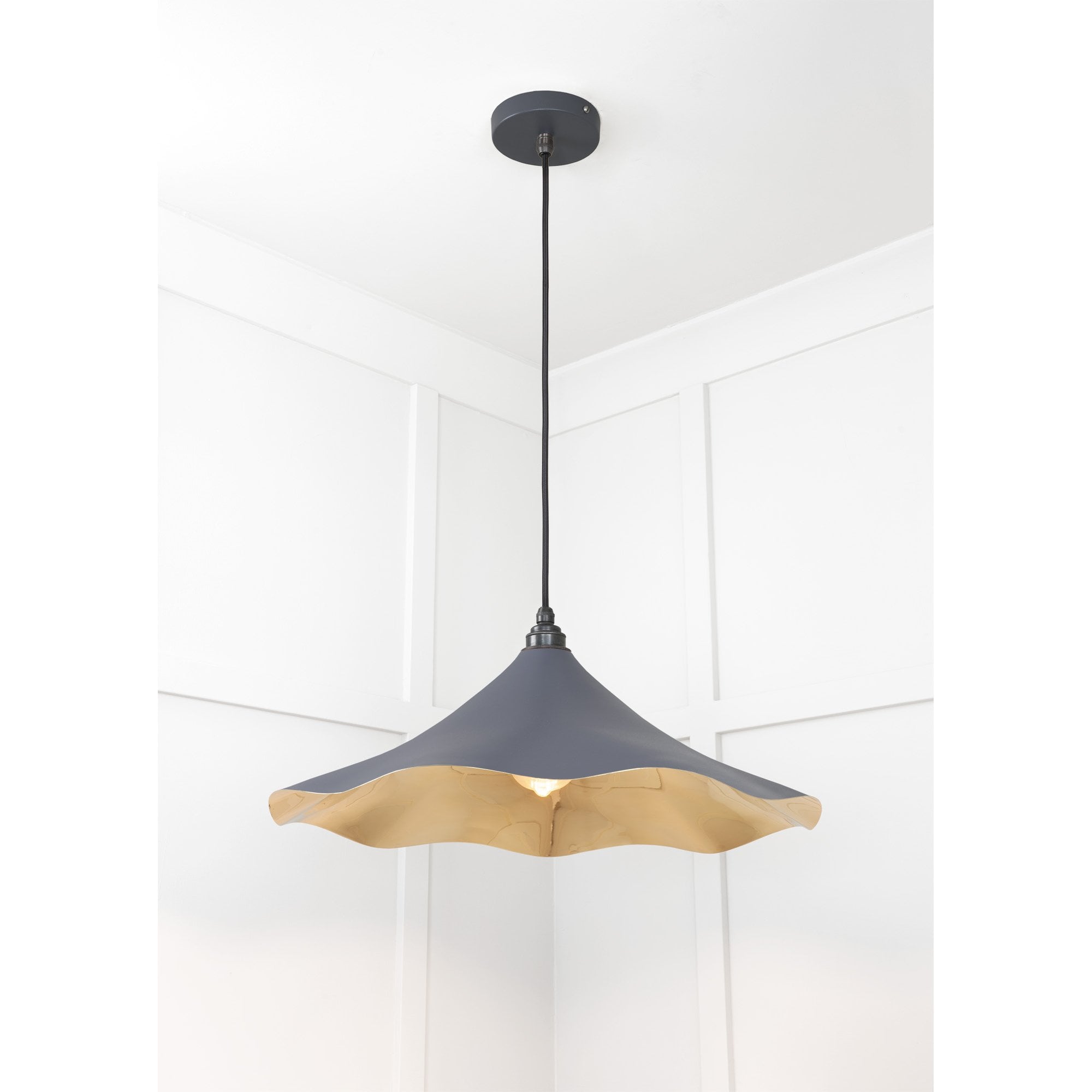 From The Anvil Smooth Brass Flora Pendant - Slate (Mid Grey)