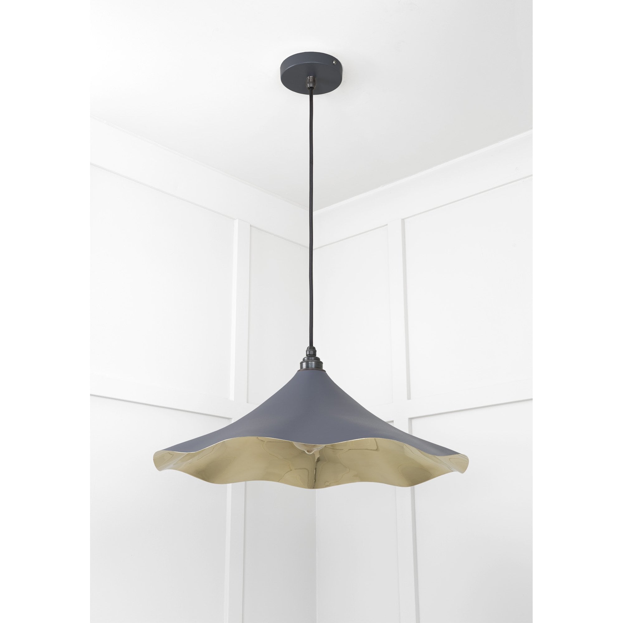 From The Anvil Smooth Brass Flora Pendant - Slate (Mid Grey)