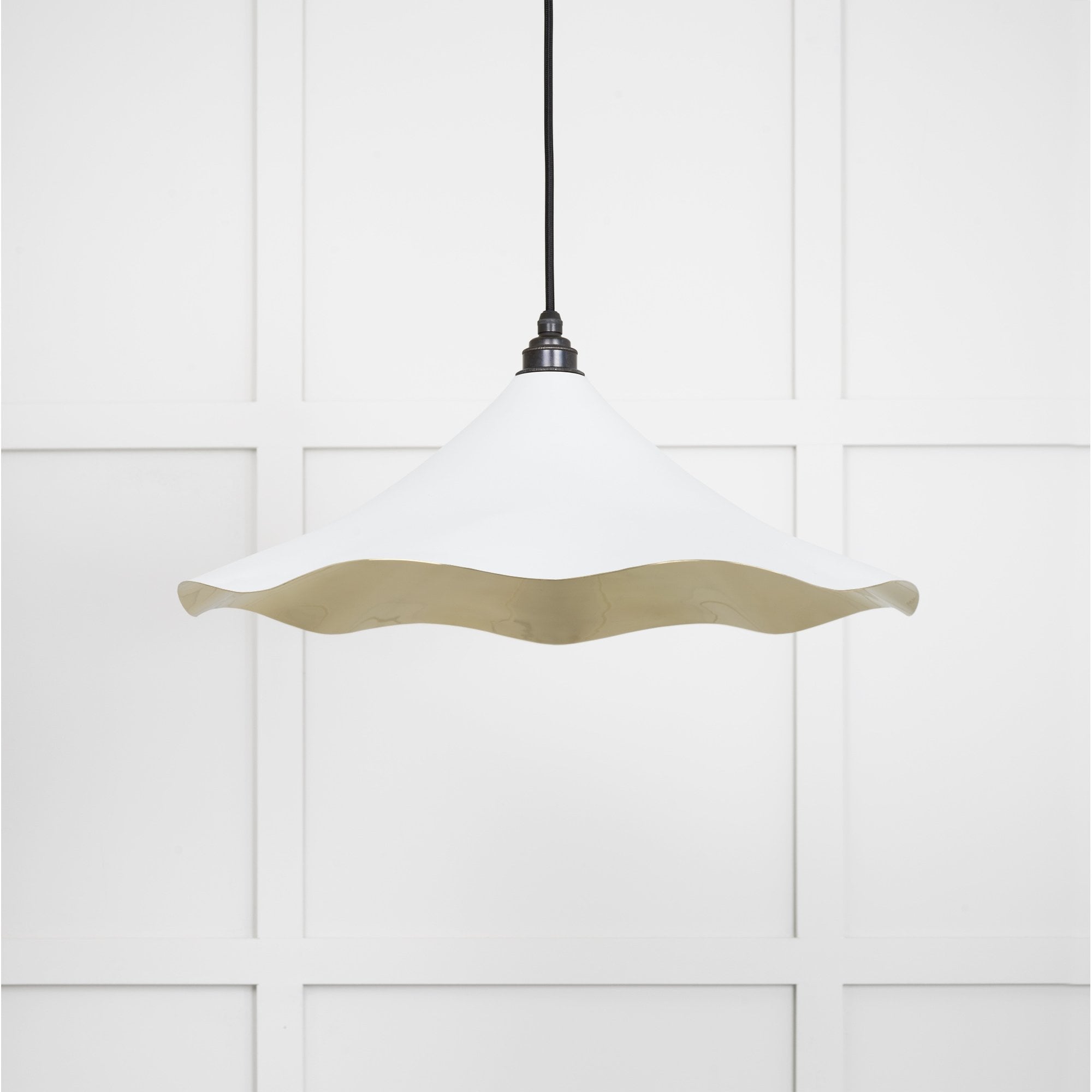 From The Anvil Smooth Brass Flora Pendant - Flock (Matt White)