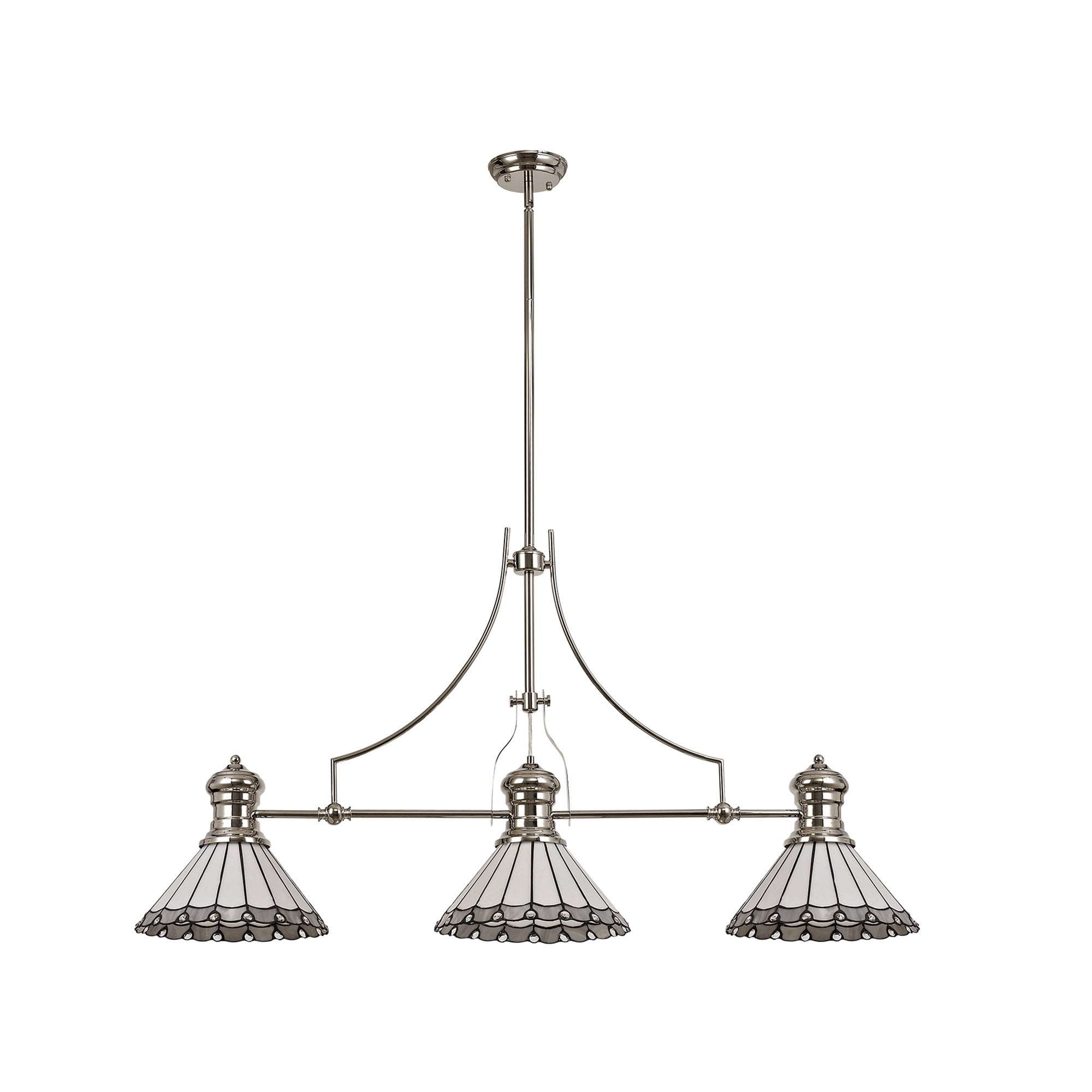 Fabula Amberley 3 Light Linear Pendant - 30cm Tiffany Shade - Polished Nickel, Grey & Cream