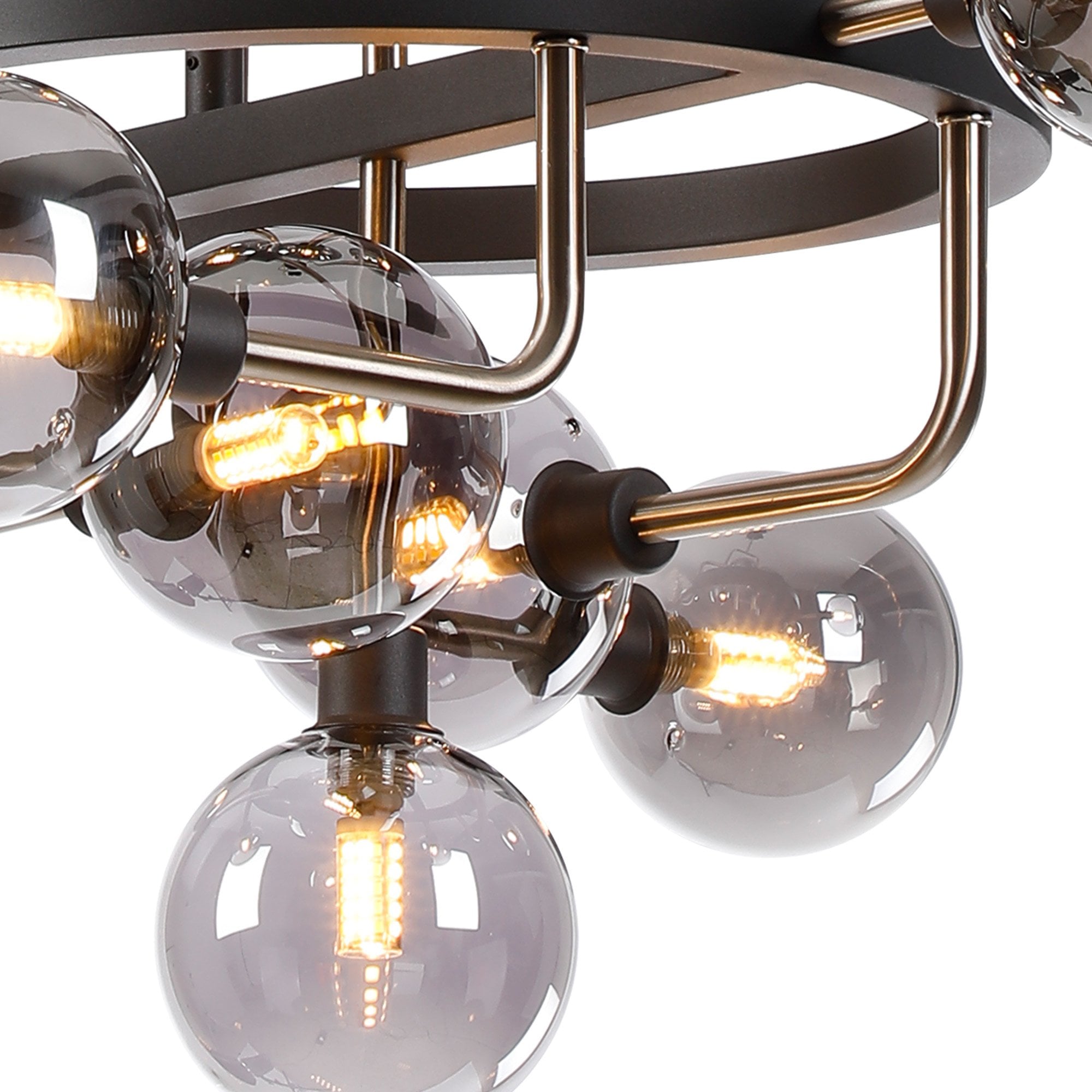Fabula Appleby 12 Light Fixed Pendant - Graphite, Satin Nickel & Smoke Glass