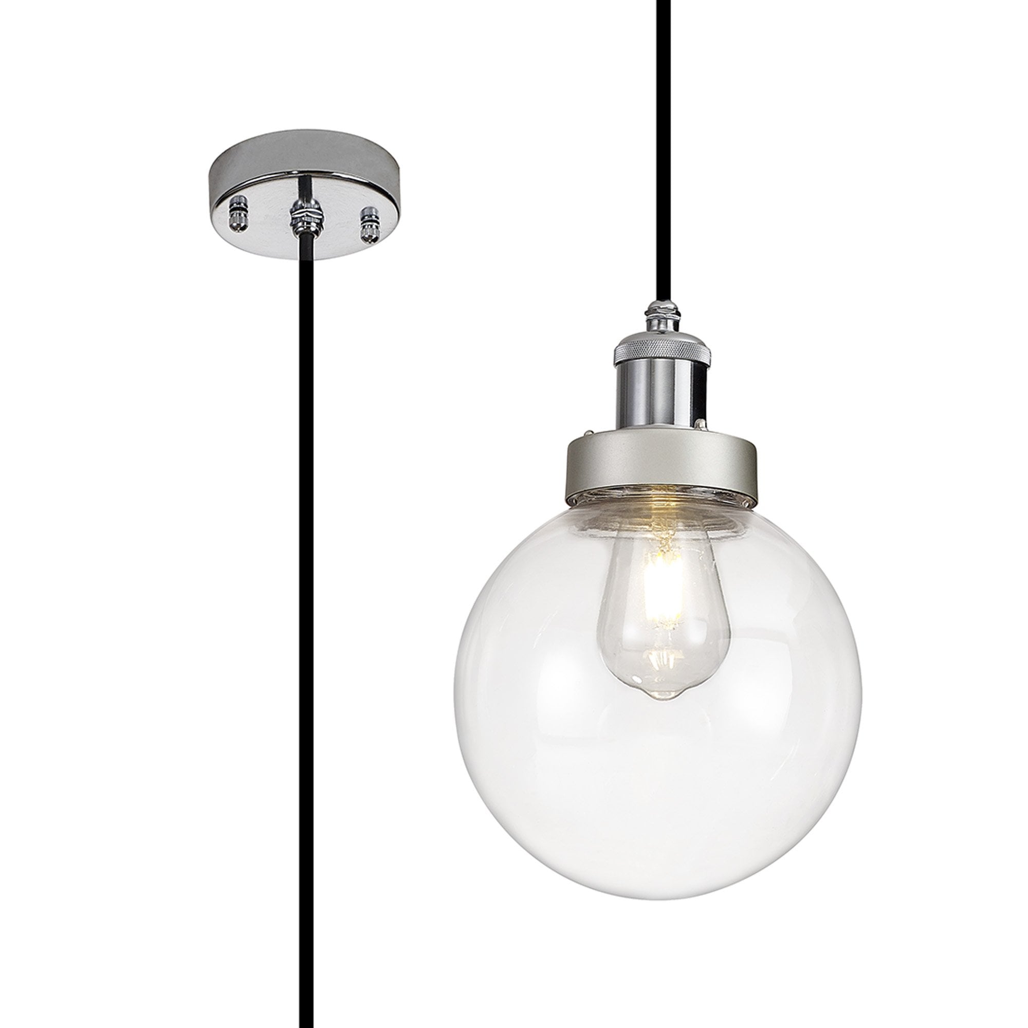 Fabula Avondale 20cm Single Pendant - Titanium Silver & Polished Chrome - IP65