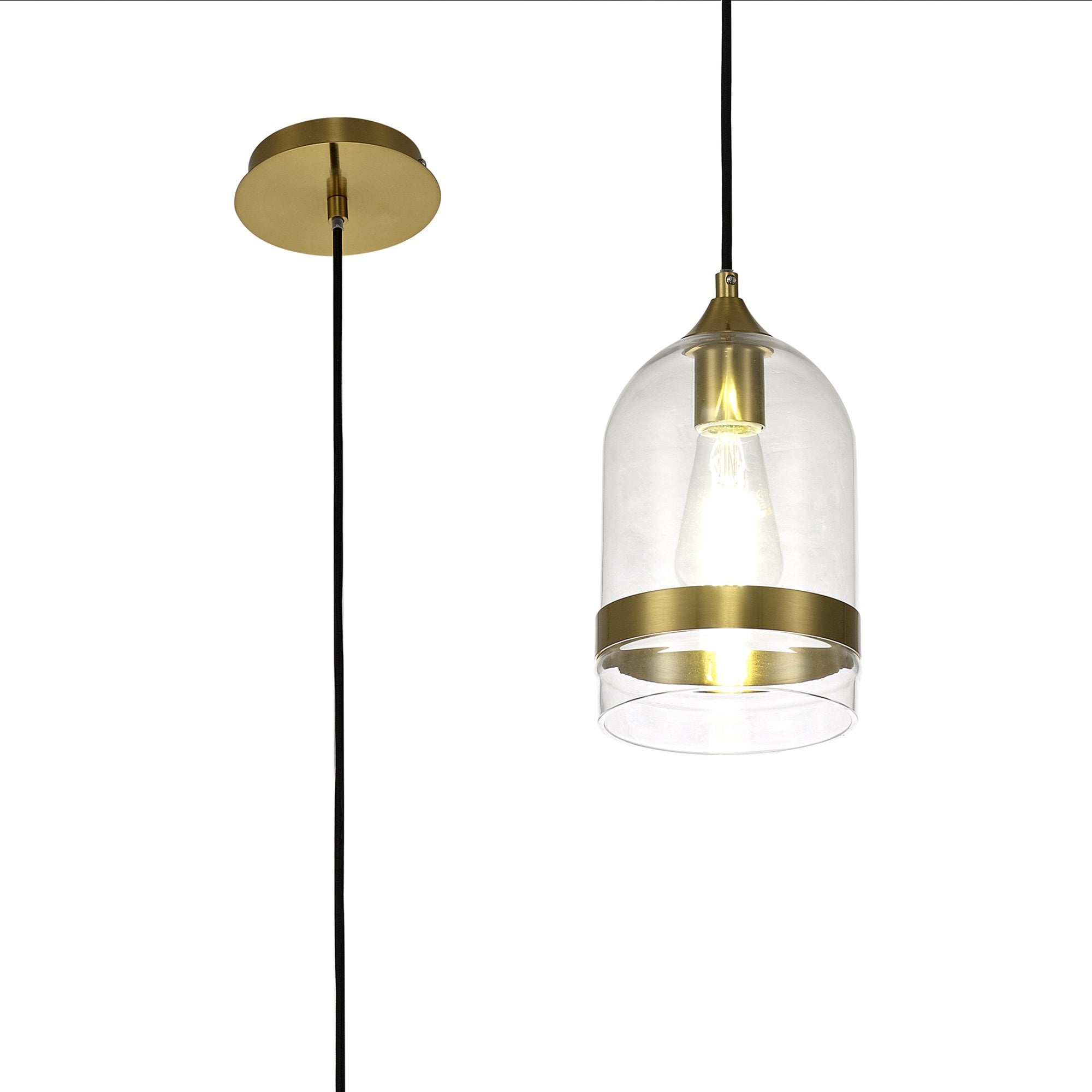 Fabula Boleyn 15cm Dome Pendant - Aged Brass & Clear