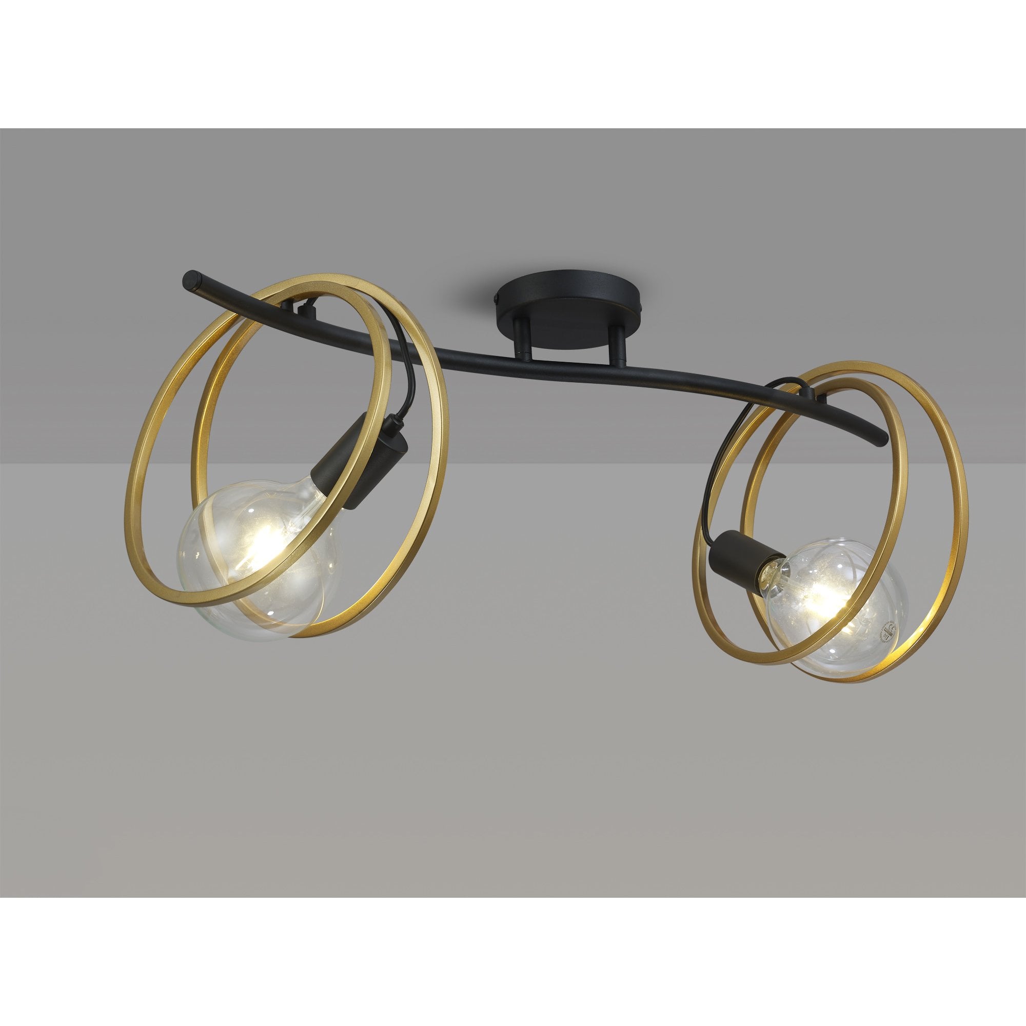 Fabula Bury Double Ring 2 Light Flush Light - Matt Black & Painted Gold