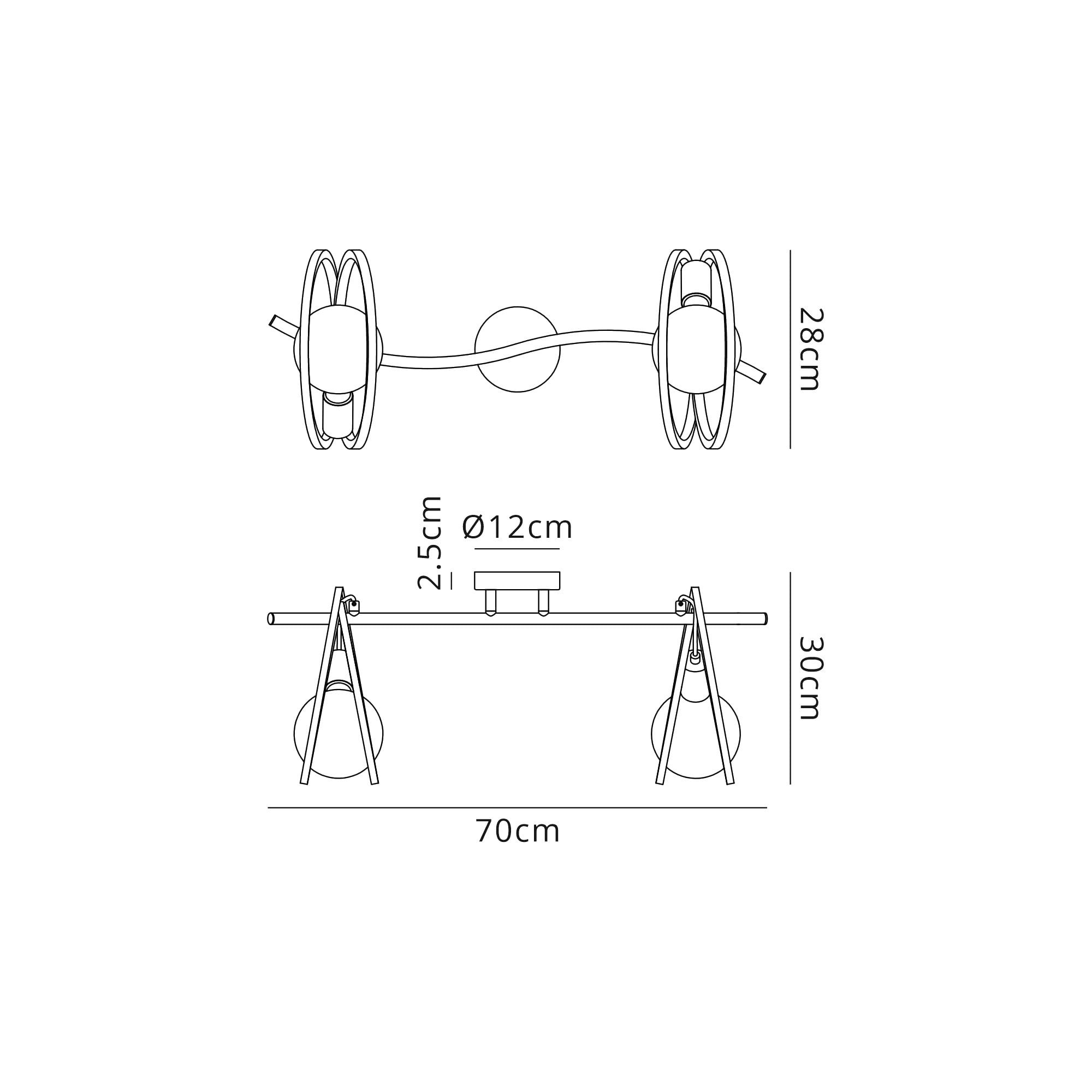 Fabula Bury Double Ring 2 Light Flush Light - Matt Black & Painted Gold