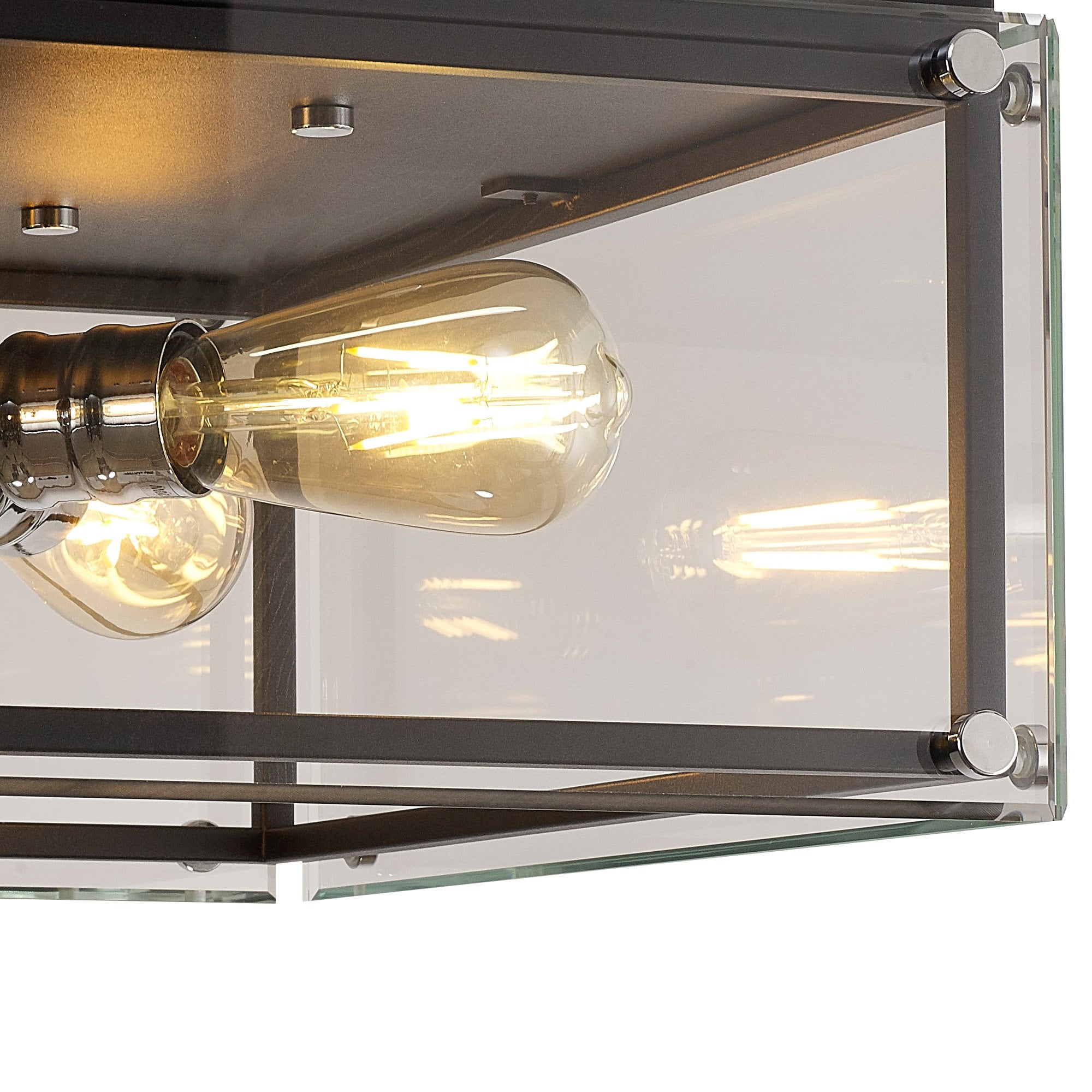 Fabula Cambridge 4 Light Flush Light - Matt Black, Chrome & Clear Glass