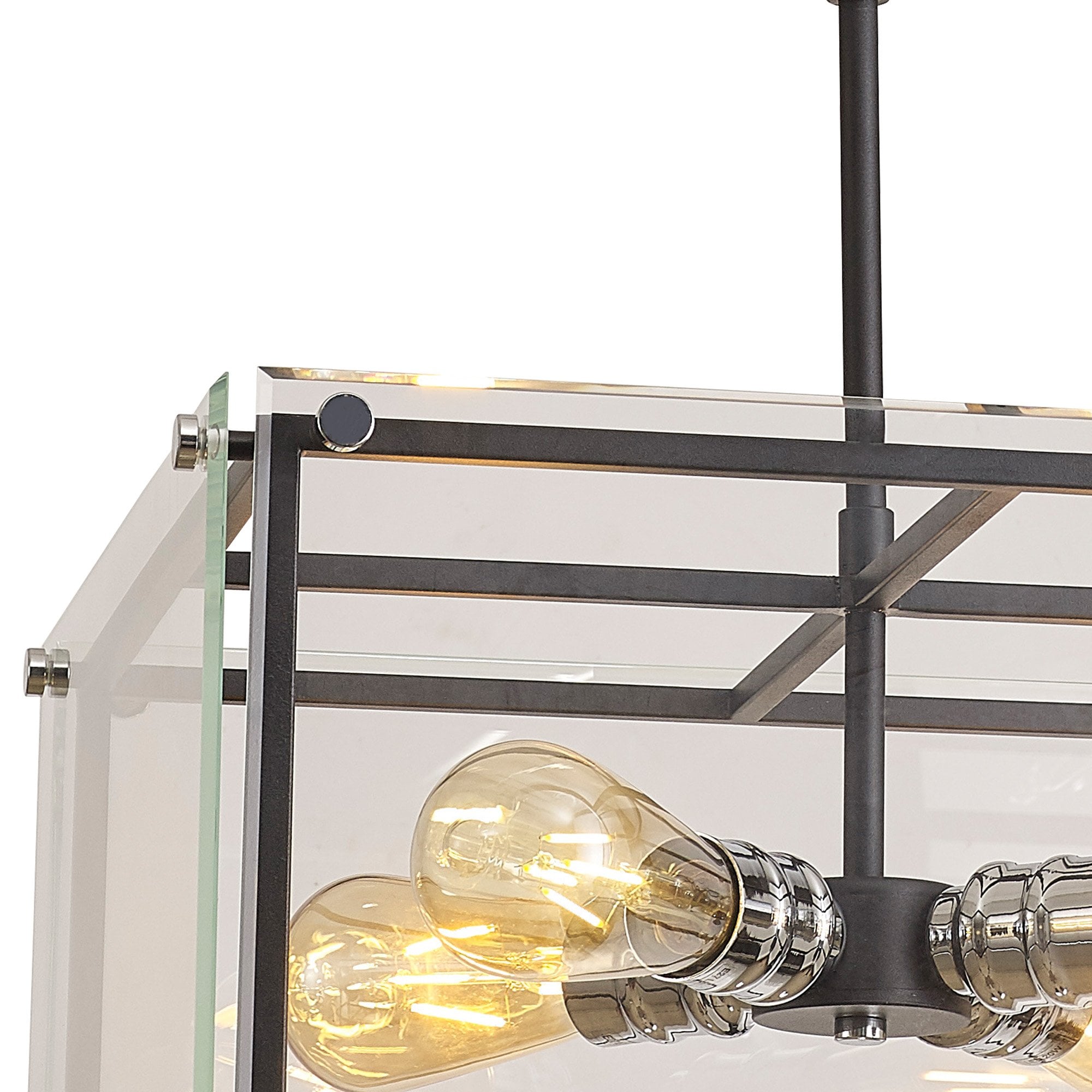 Fabula Cambridge 4 Light Pendant - Matt Black, Chrome & Clear Glass