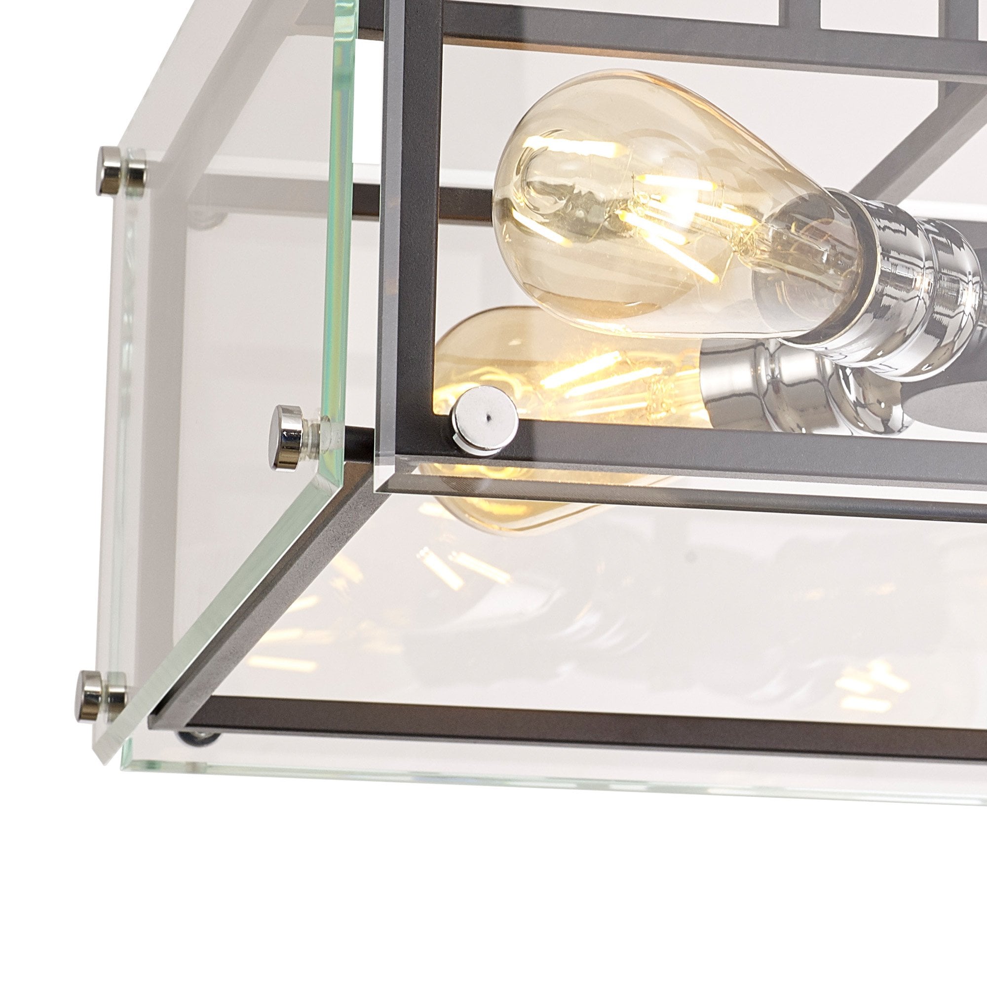 Fabula Cambridge 4 Light Semi-Flush Light - Matt Black, Chrome & Clear Glass