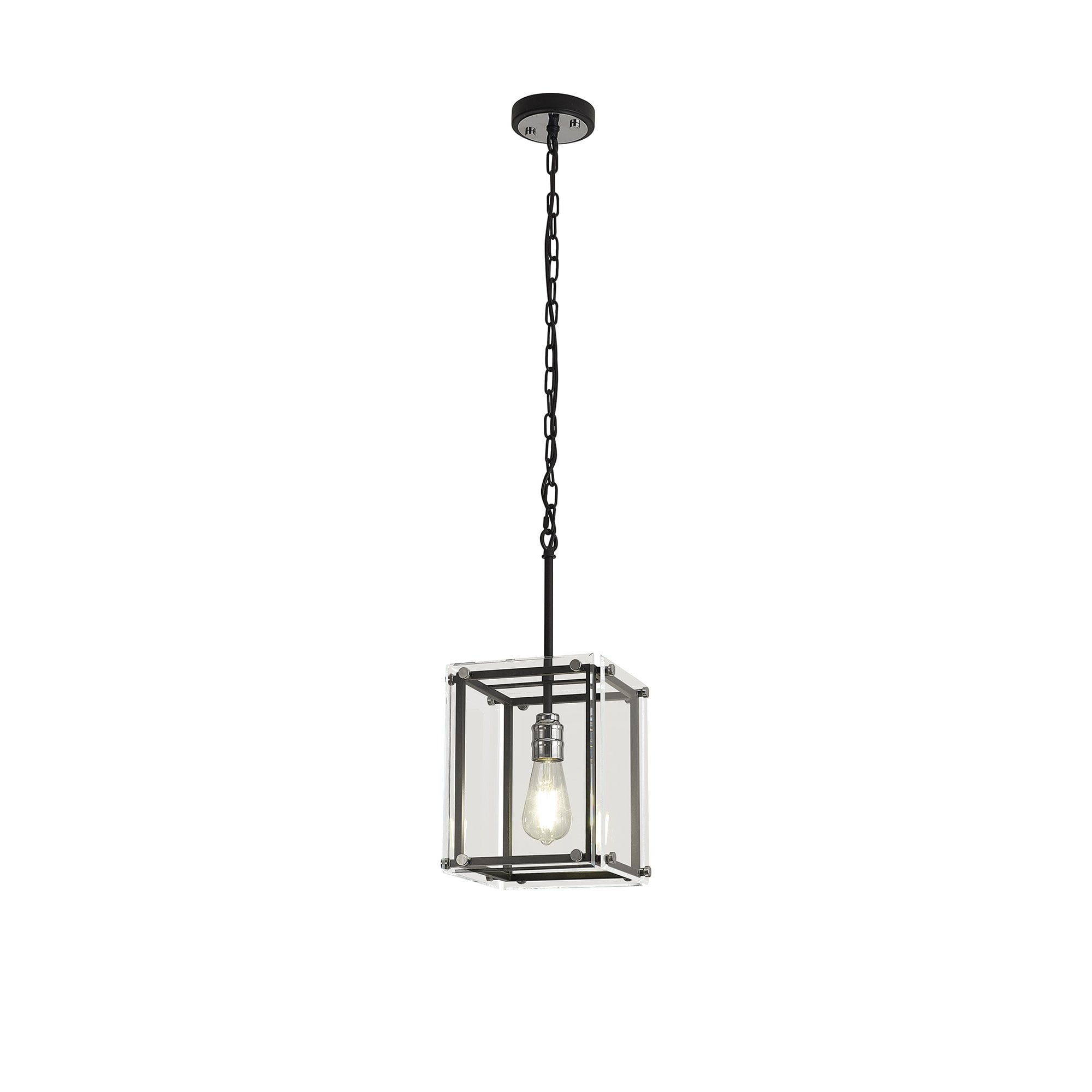 Fabula Cambridge Single Pendant - Matt Black, Chrome & Clear Glass