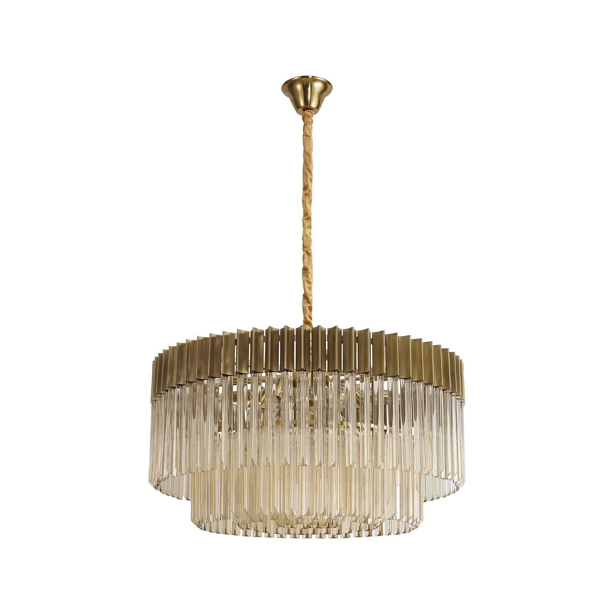 Fabula Cedar 12 Light Pendant - Brass & Cognac Sculpted Glass