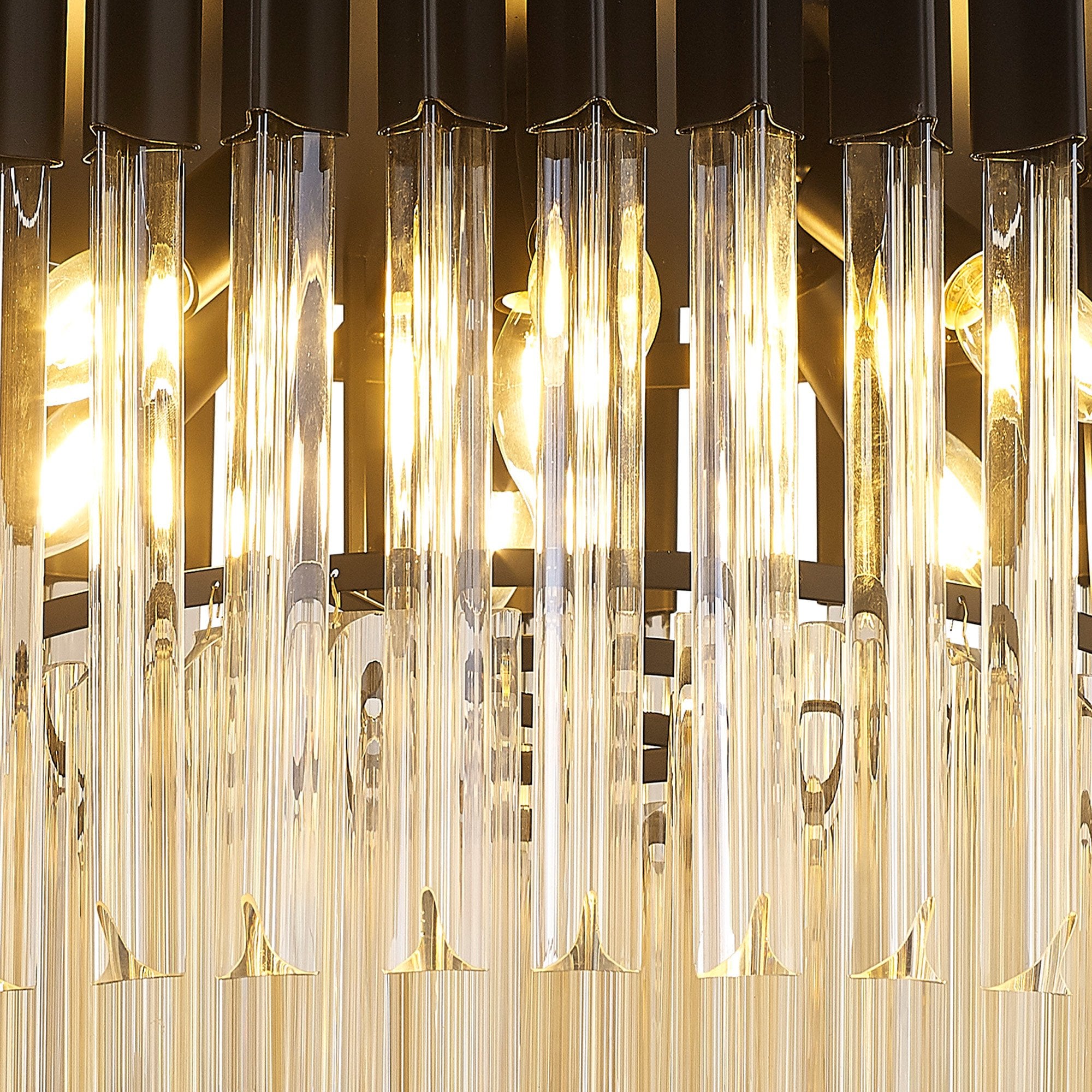Fabula Cedar 7 Light Flush Light - Matt Black & Cognac Sculpted Glass