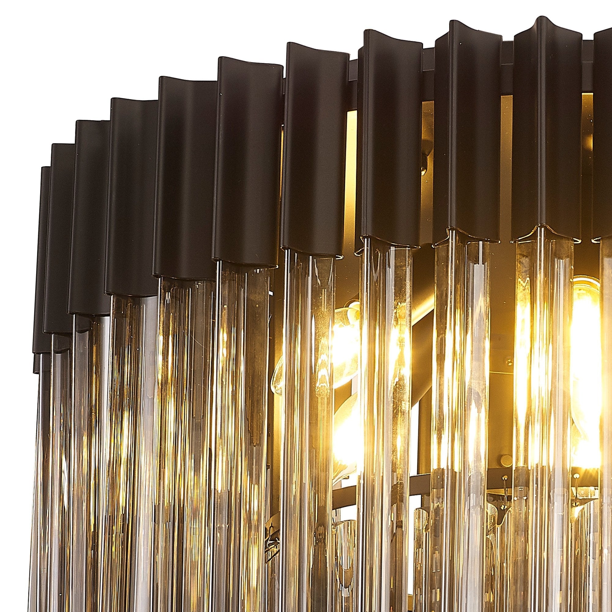 Fabula Cedar 7 Light Flush Light - Matt Black & Smoke Sculpted Glass