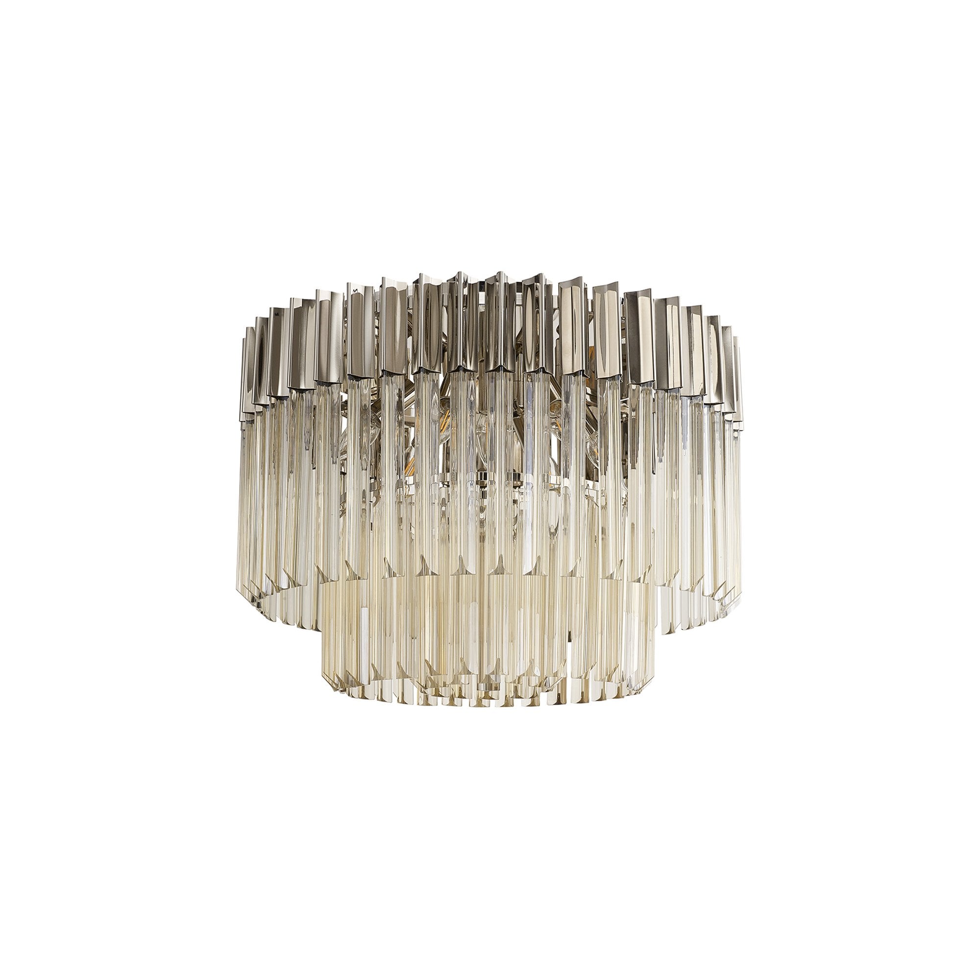 Fabula Cedar 7 Light Flush Light - Polished Nickel & Cognac Sculpted Glass