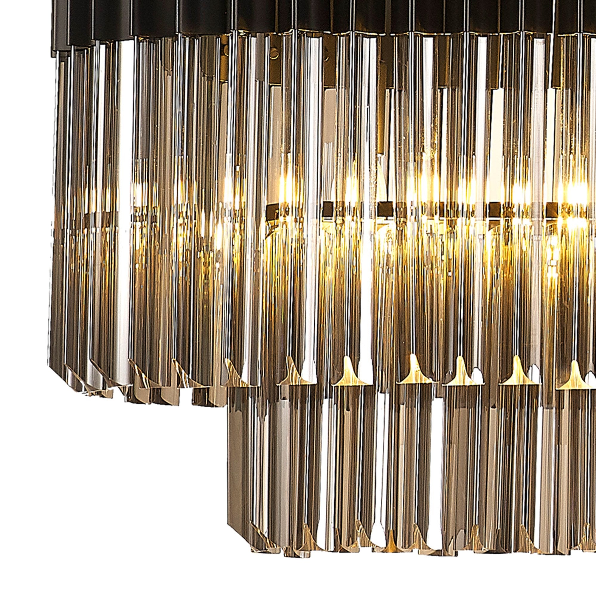 Fabula Cedar 7 Light Rectangular Pendant - Matt Black & Smoke Sculpted Glass