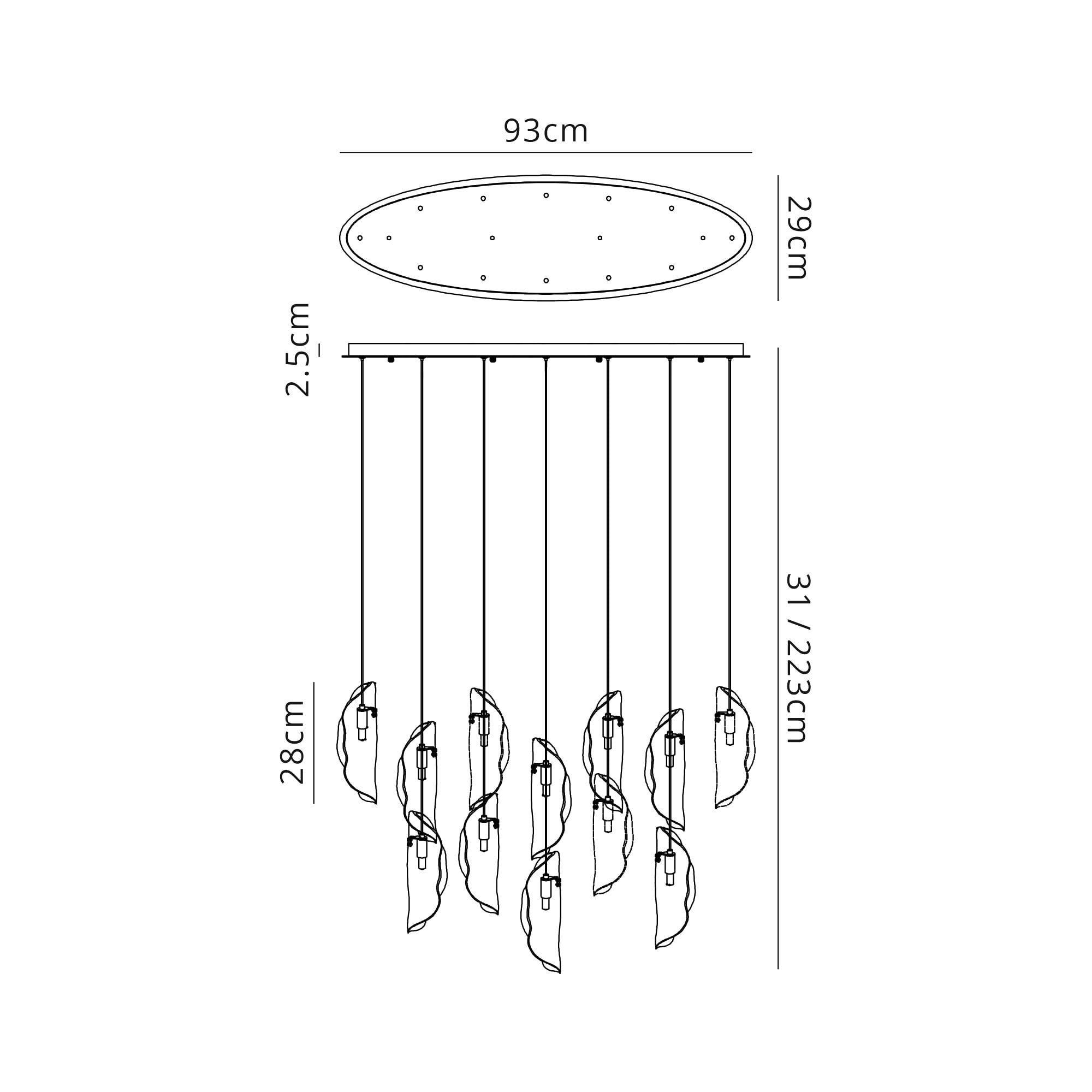 Fabula Chandos 12 Light Oval Pendant - Polished Chrome, Clear, Amber & Smoked Glass