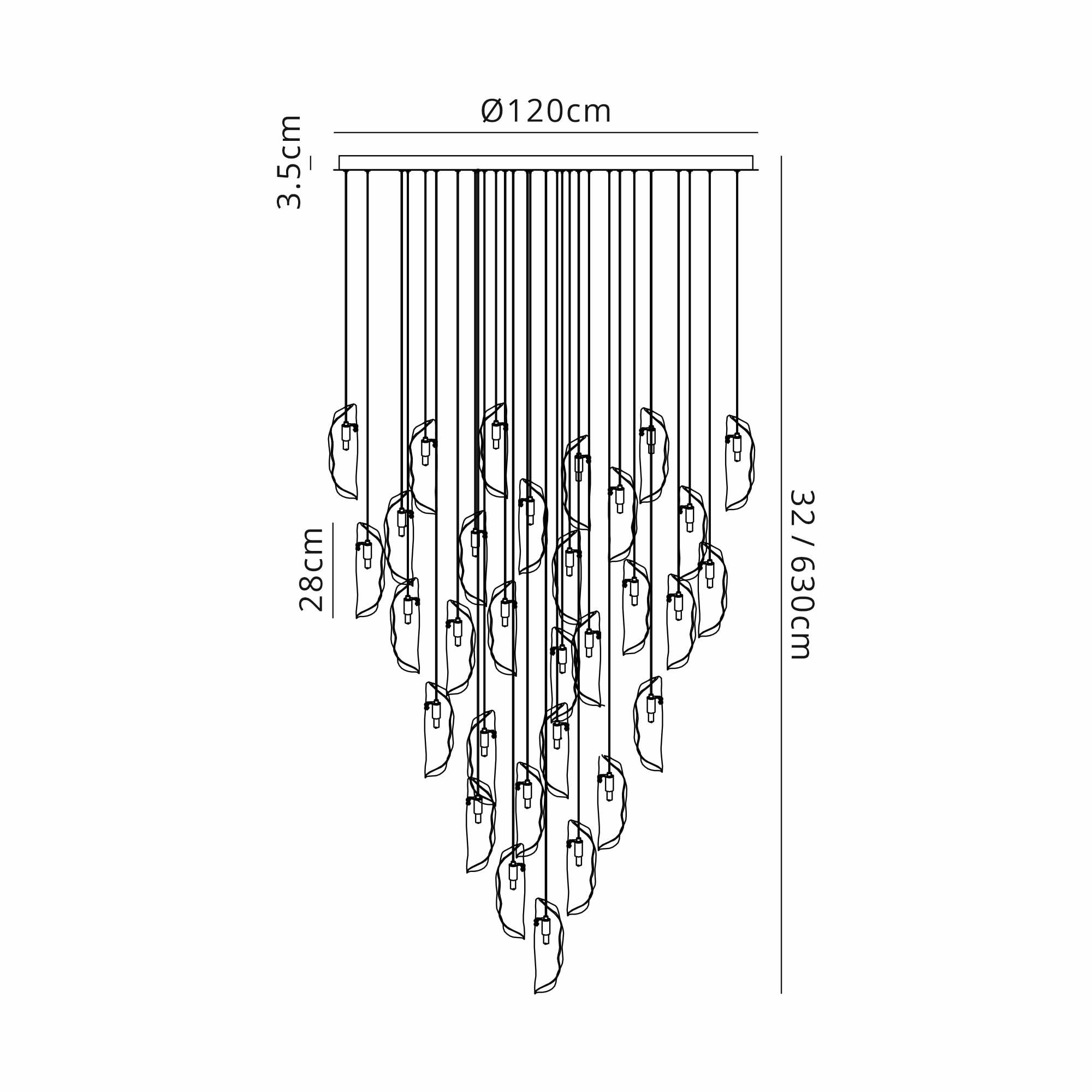 Fabula Chandos 32 Light Pendant - Polished Chrome, Clear, Amber & Smoked Glass