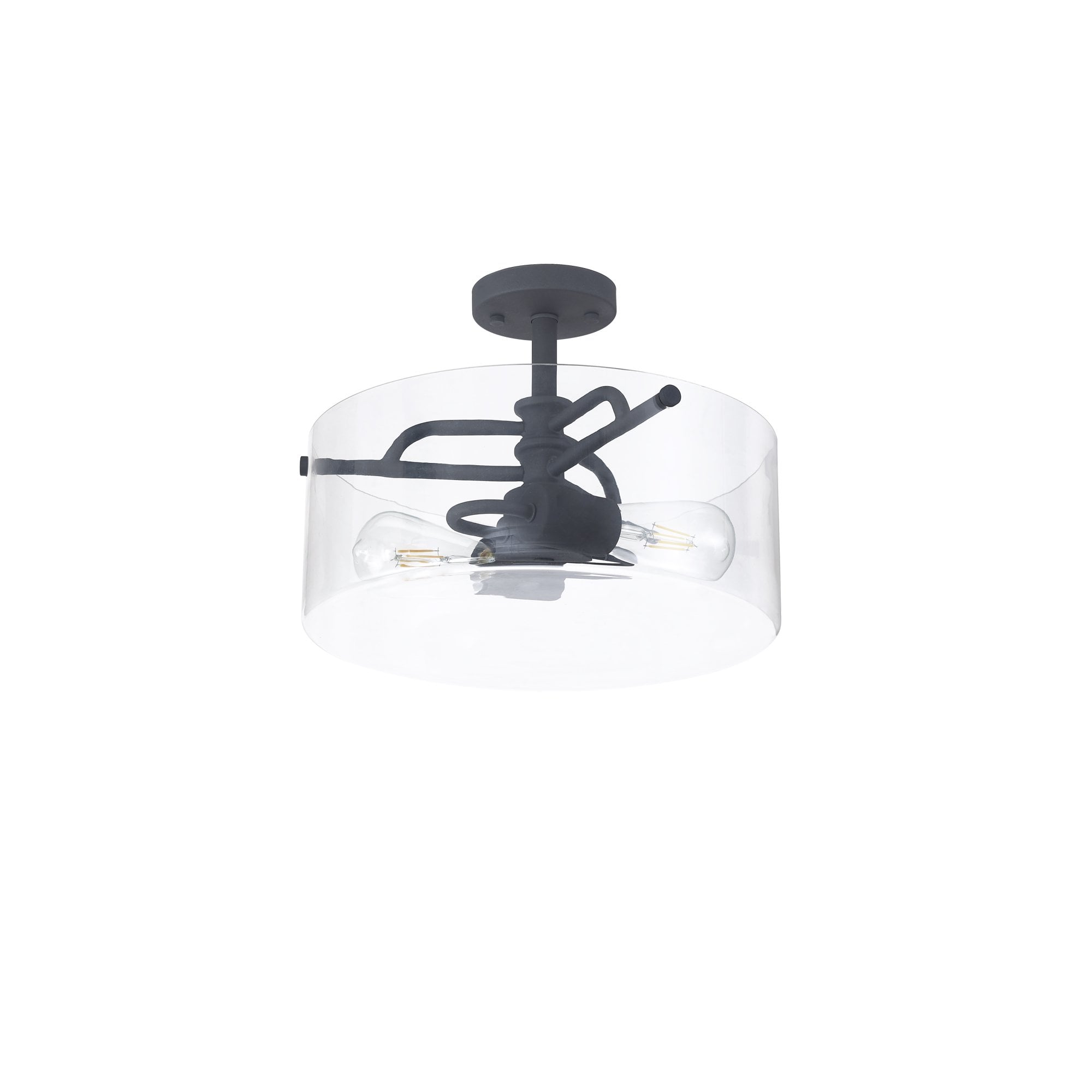 Fabula Connaught 2 Light Semi-Flush Light - Anthracite & Clear Glass