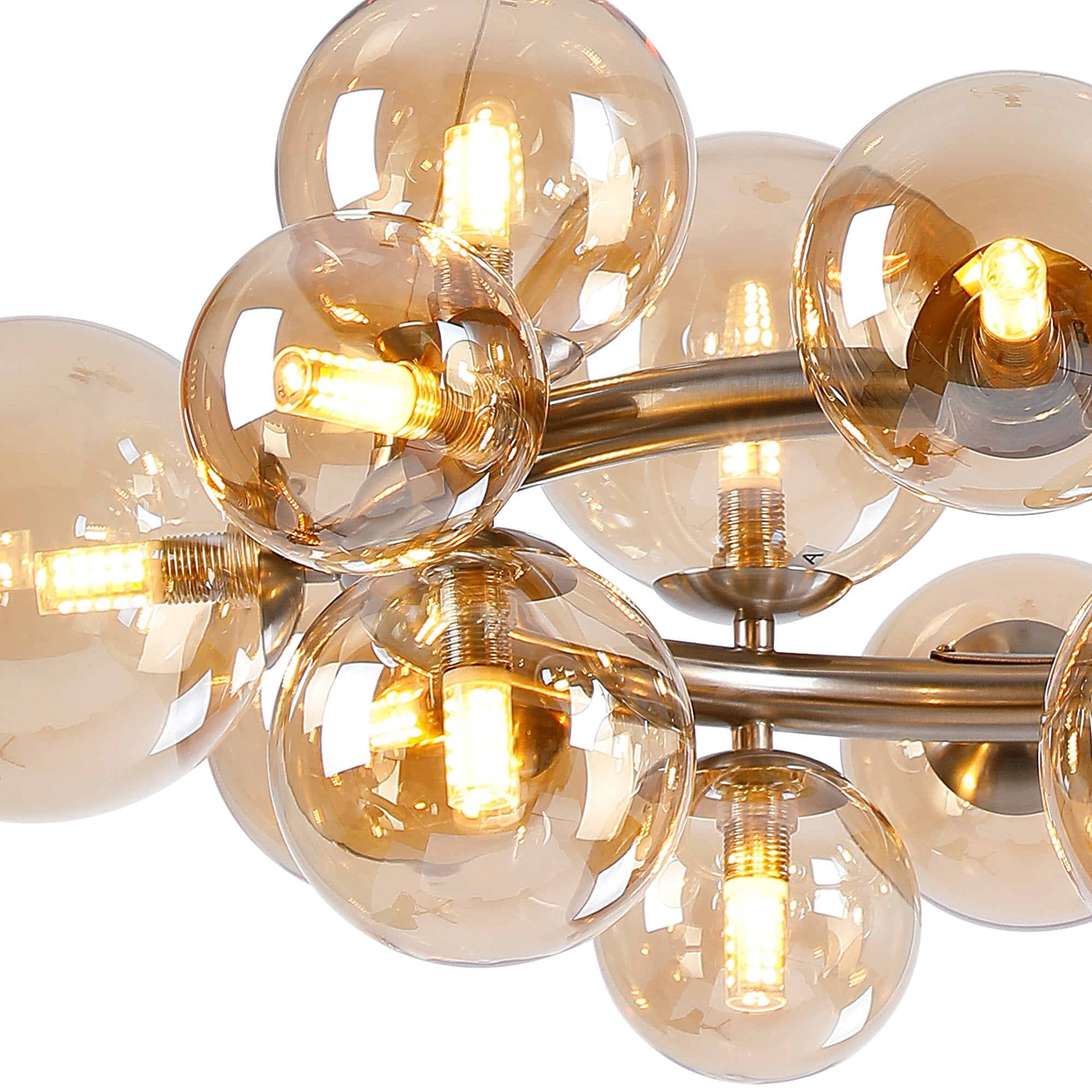 Fabula Deacon 16 Light Circular Pendant - Satin Nickel & Amber Plated Glass