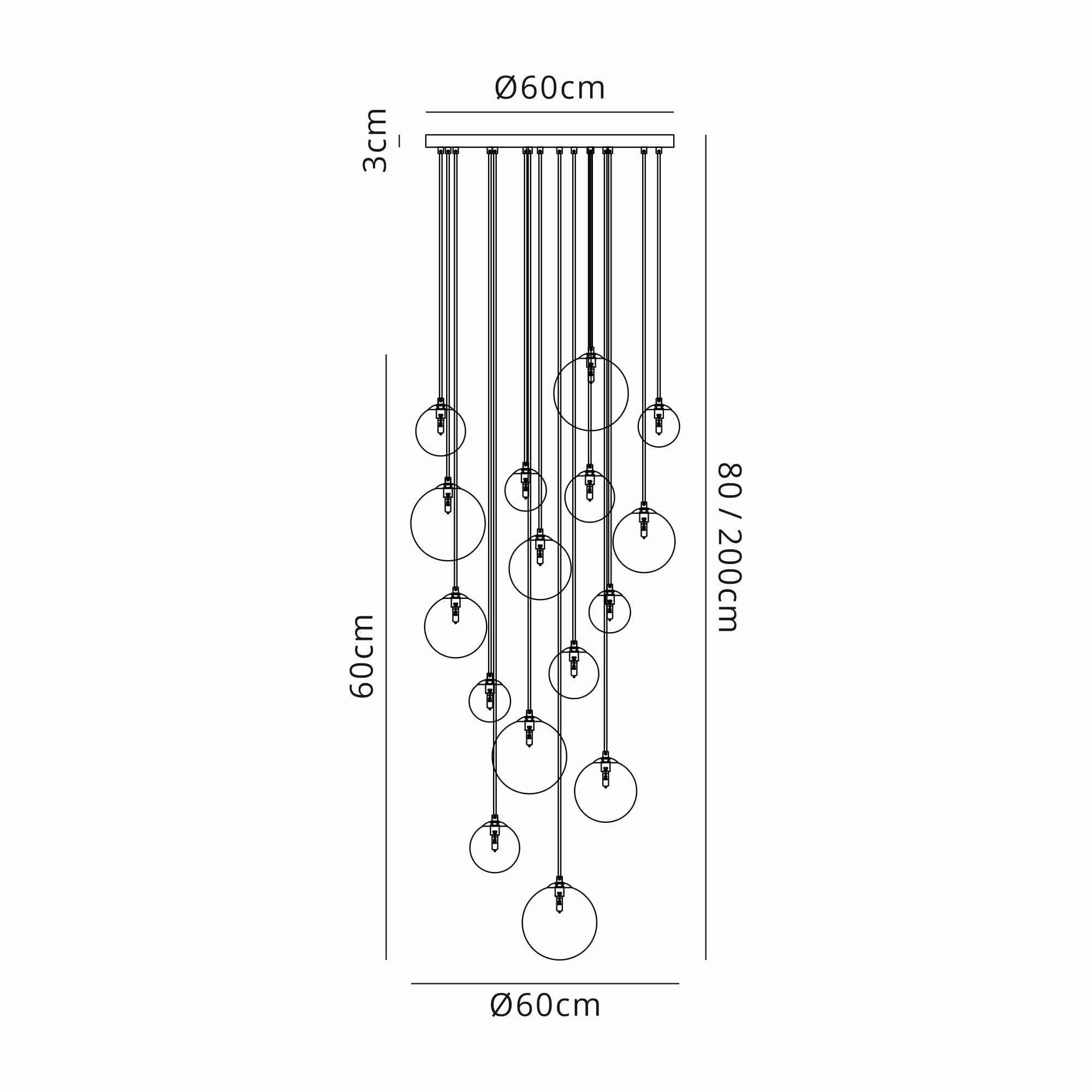 Fabula Deacon 16 Light Pendant - Satin Black & Chrome Plated Glass