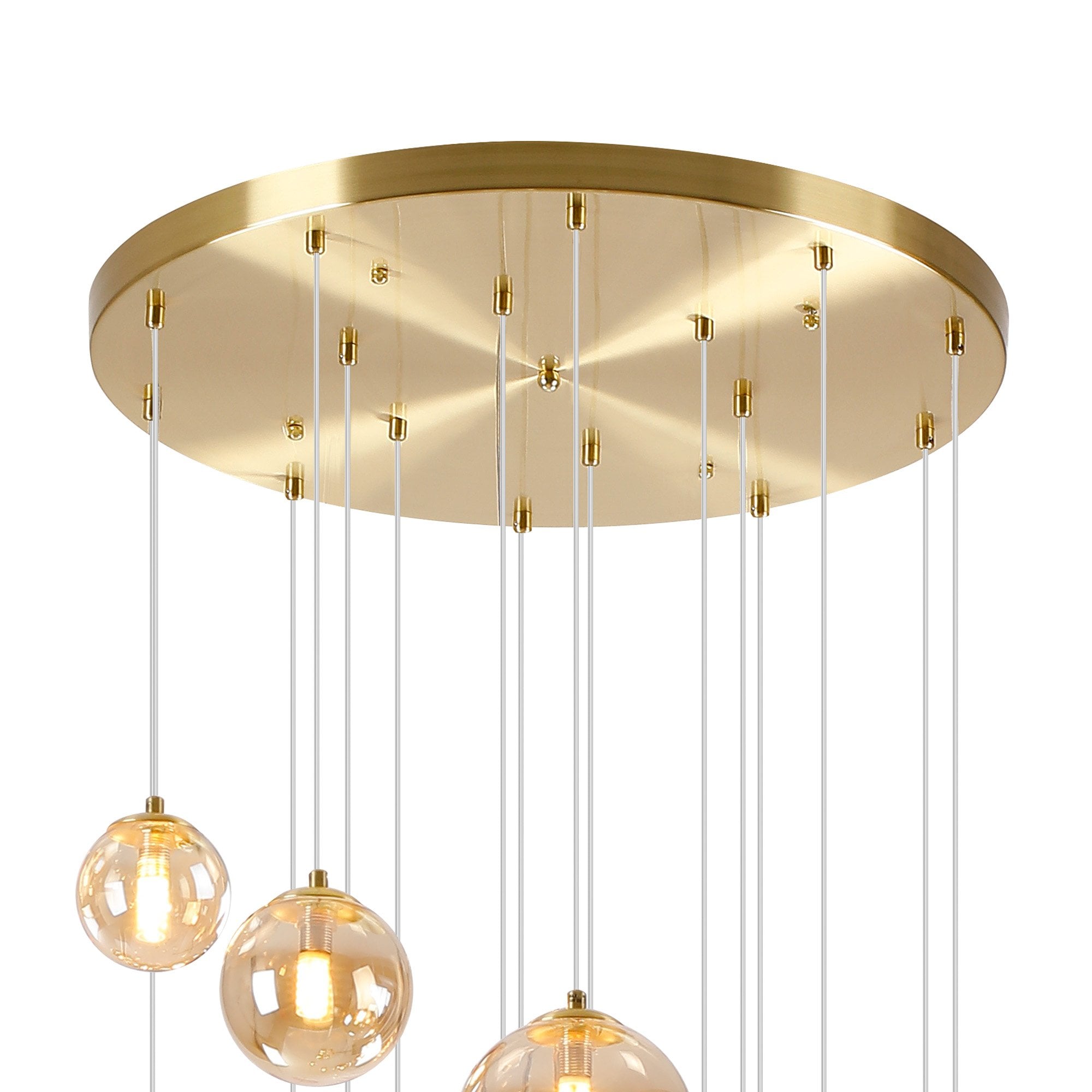 Fabula Deacon 16 Light Pendant - Satin Gold & Amber Plated Glass