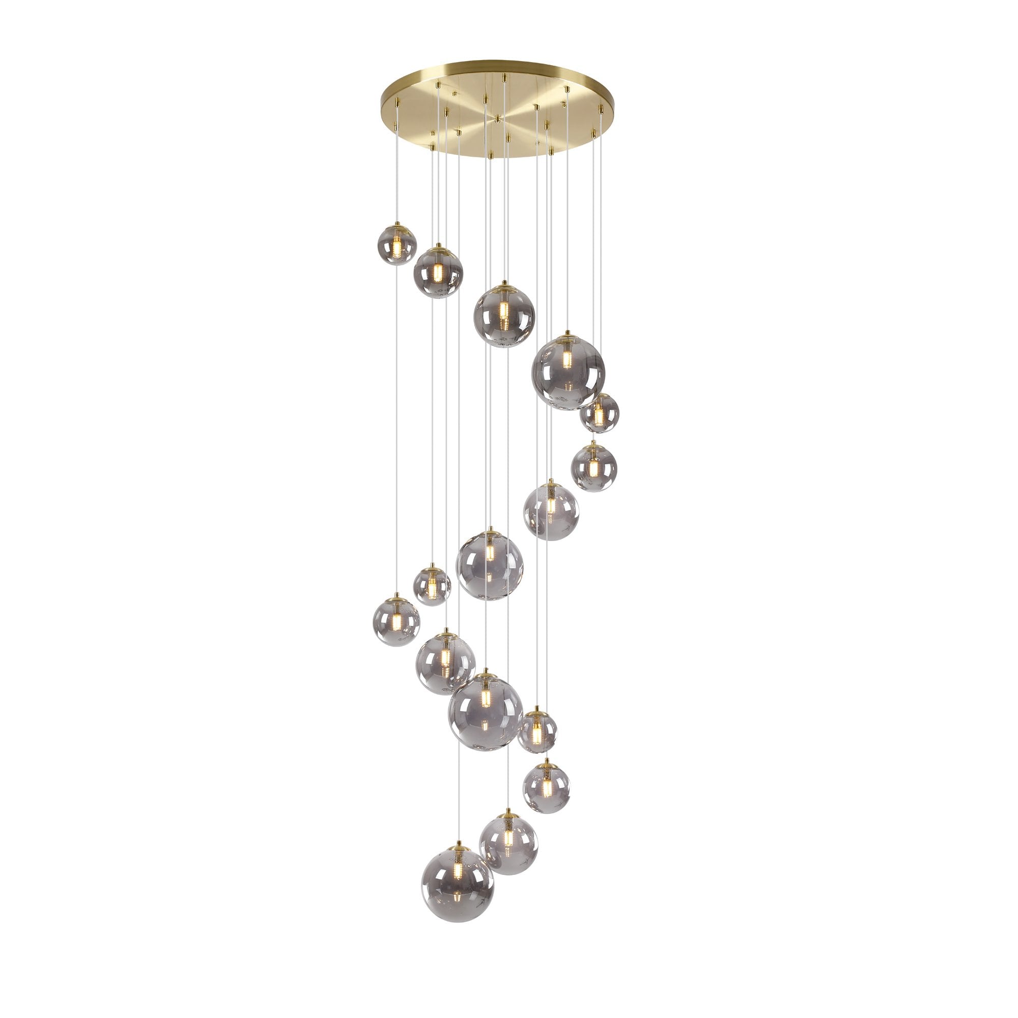 Fabula Deacon 16 Light Pendant - Satin Gold & Smoke Plated Glass
