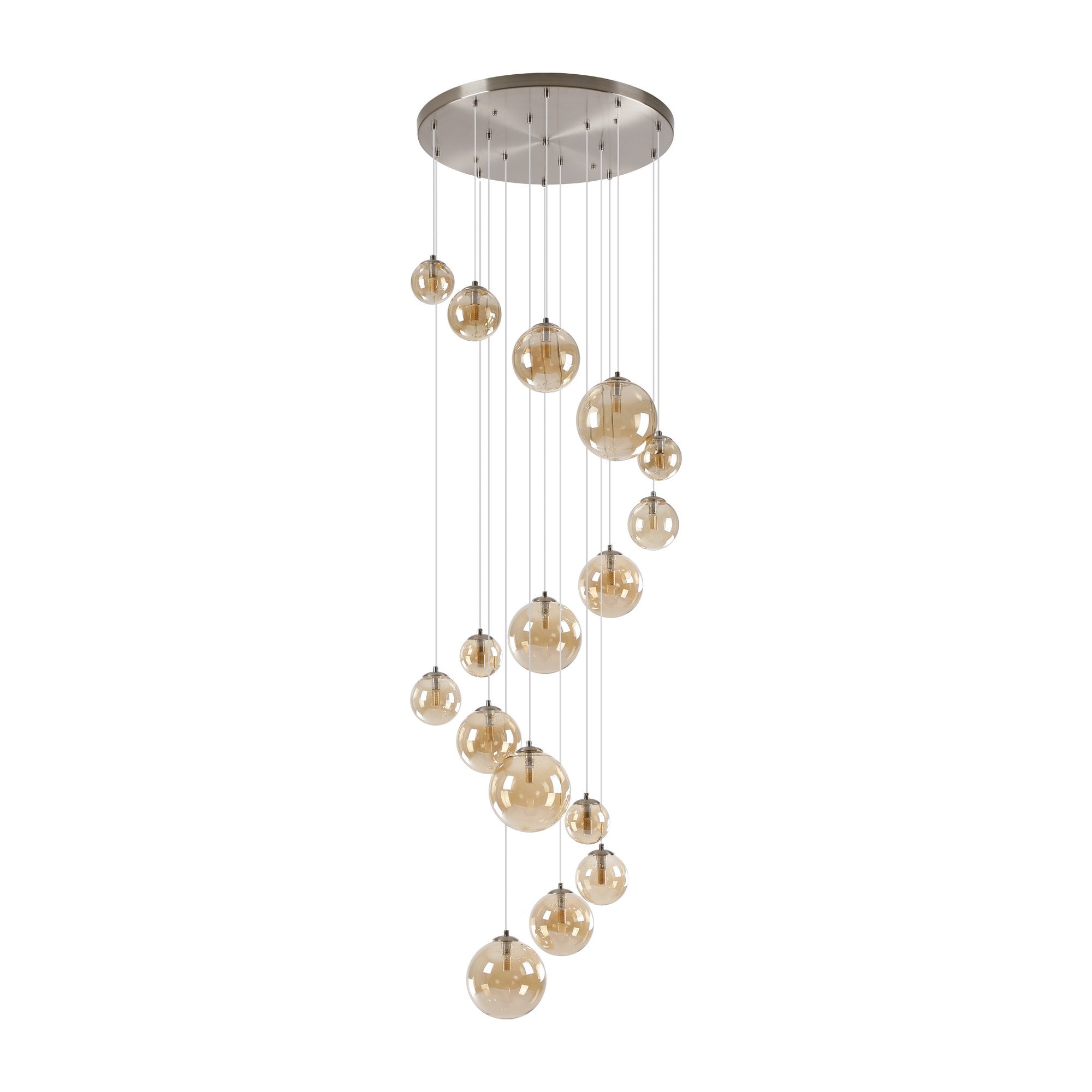 Fabula Deacon 16 Light Pendant - Satin Nickel & Amber Plated Glass