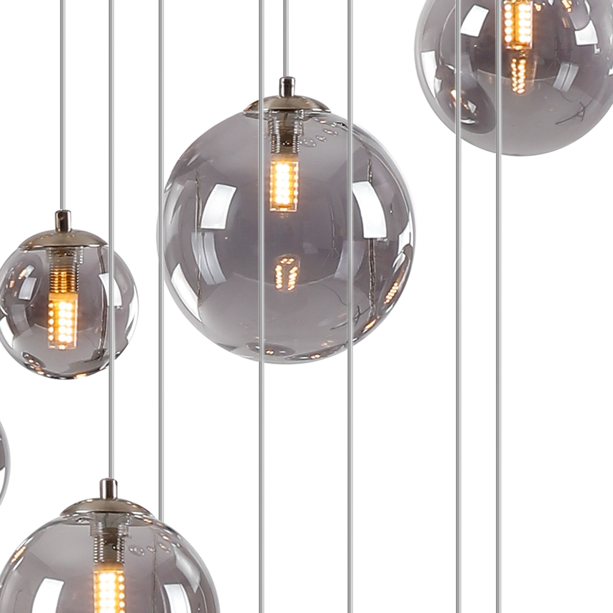 Fabula Deacon 16 Light Pendant - Satin Nickel & Smoke Plated Glass