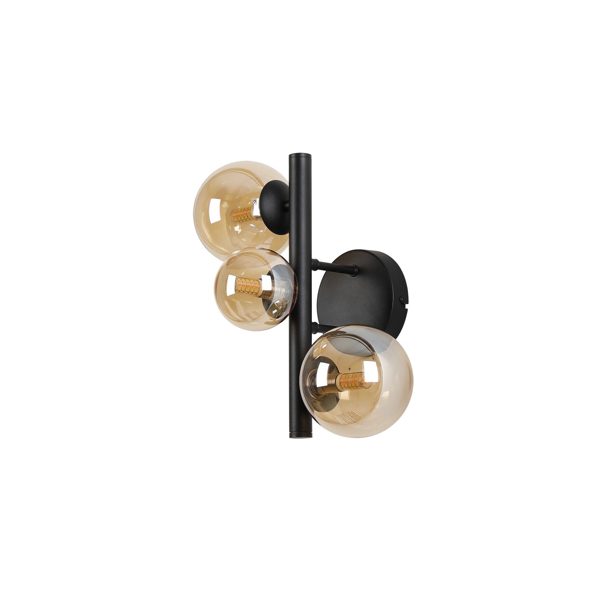 Fabula Deacon 3 Light Wall Lamp - Satin Black & Amber Plated Glass