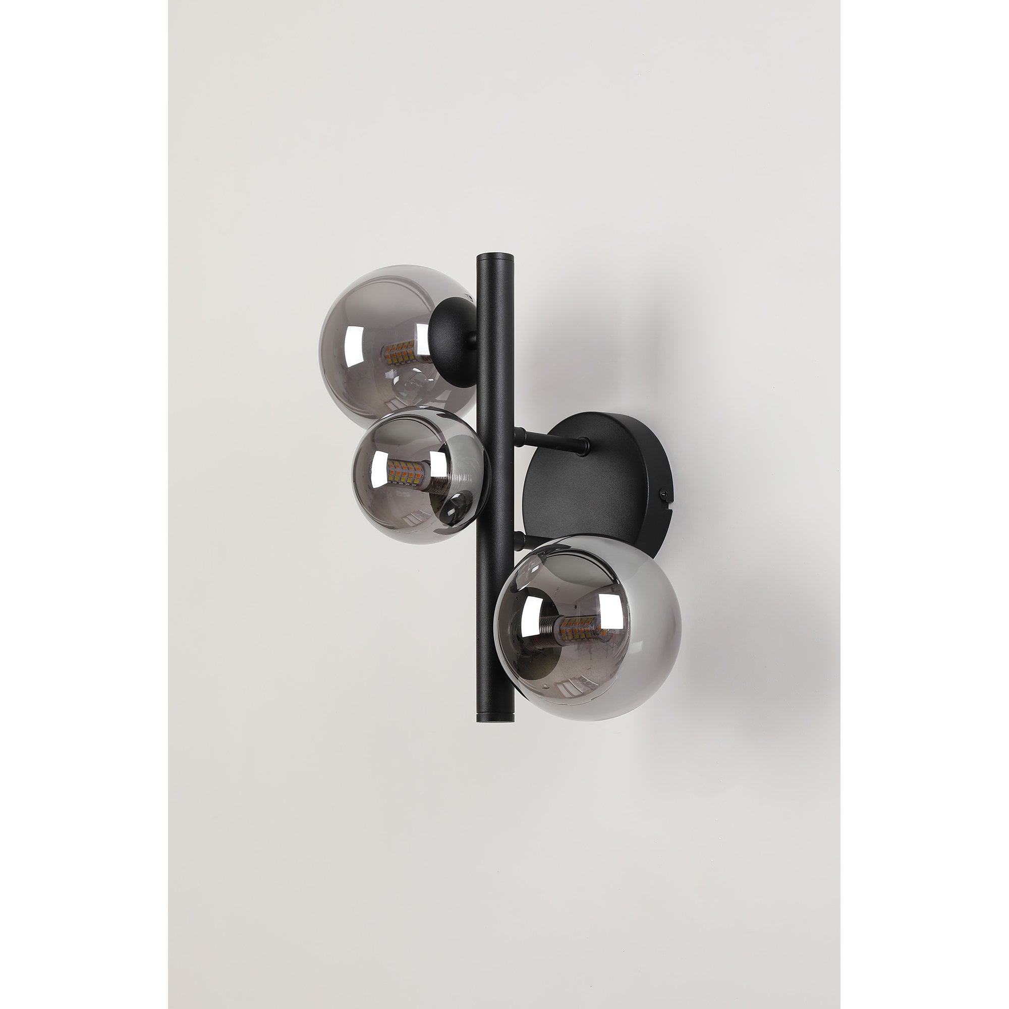 Fabula Deacon 3 Light Wall Lamp - Satin Black & Smoke Plated Glass