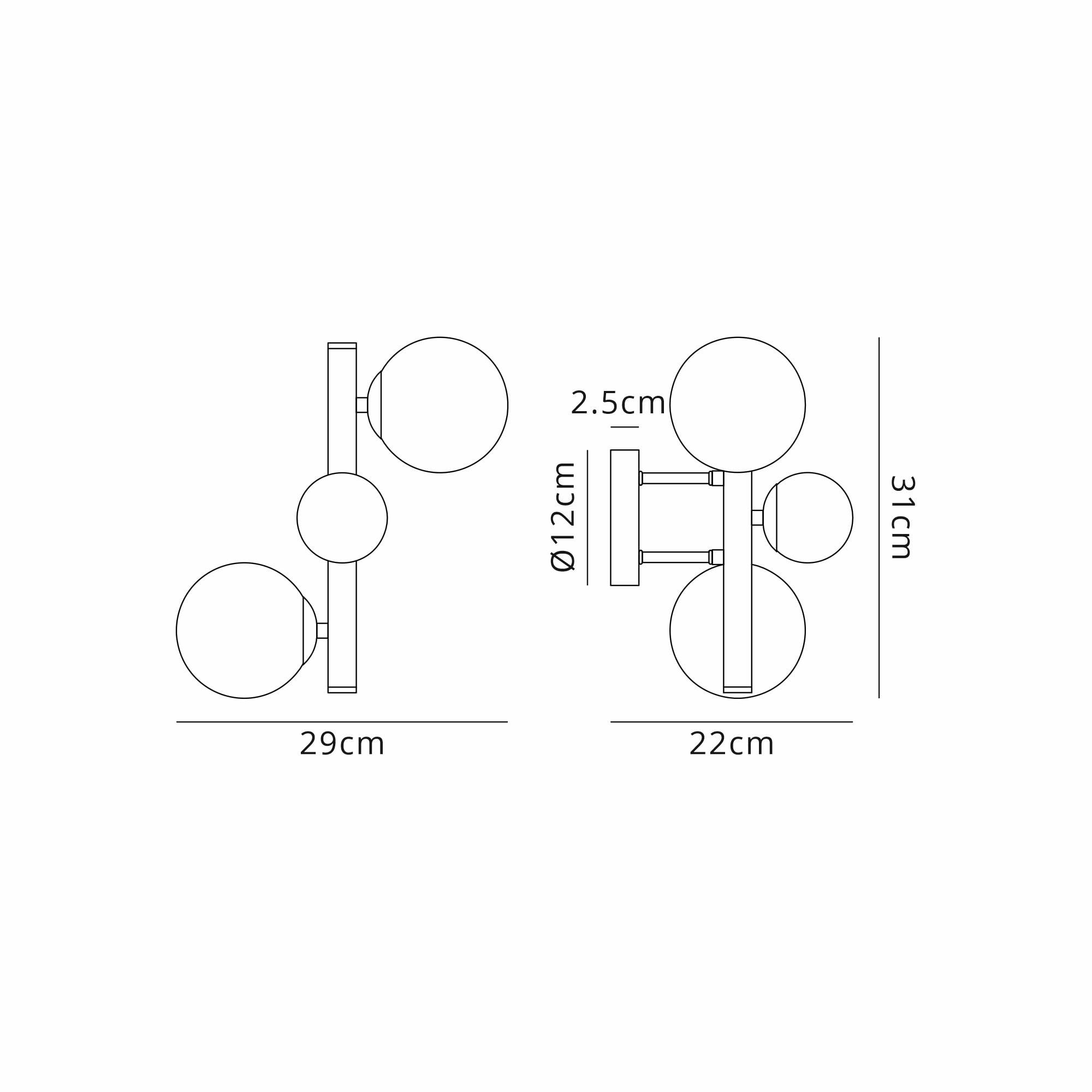 Fabula Deacon 3 Light Wall Lamp - Satin Black & Smoke Plated Glass