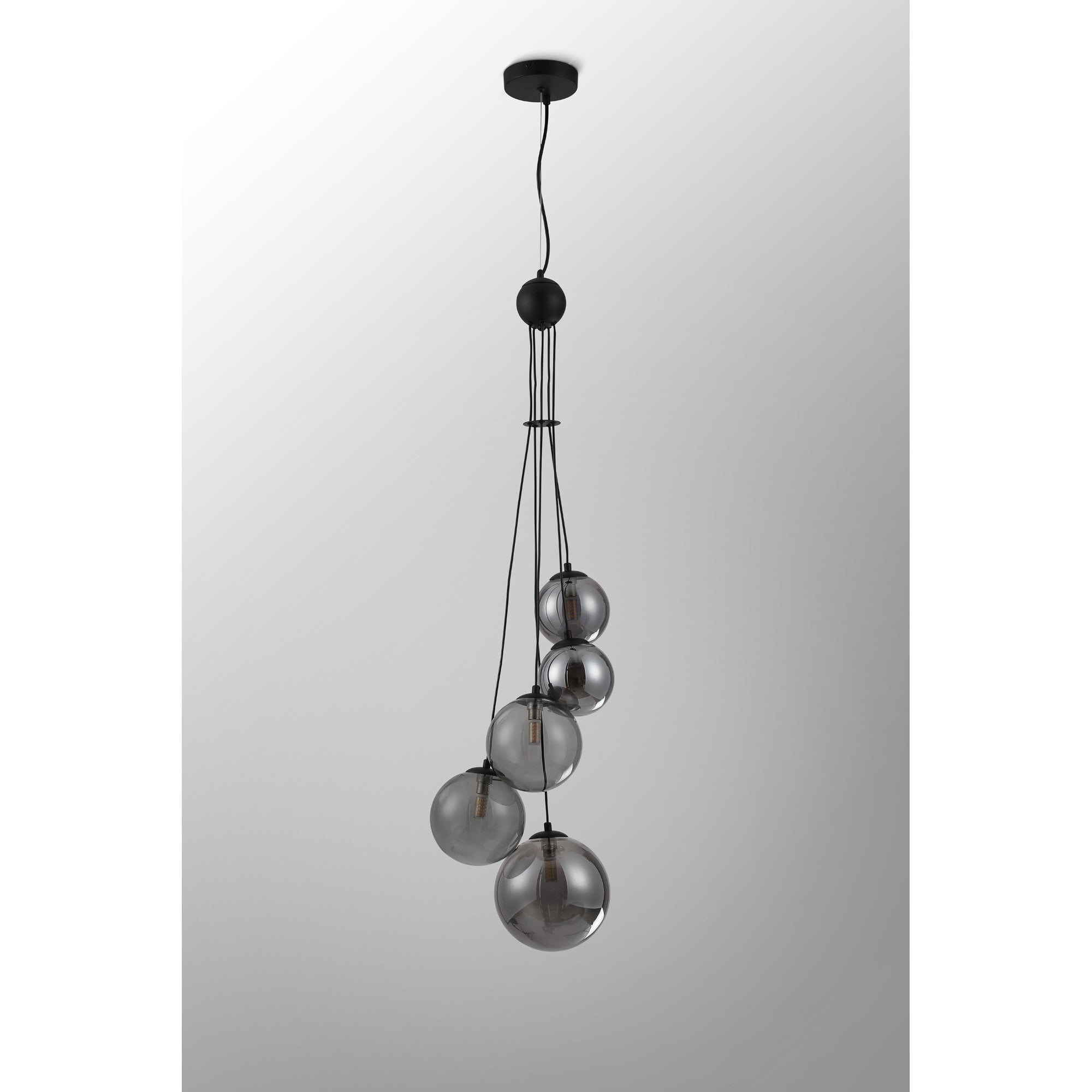 Fabula Deacon 5 Light Pendant - Satin Black & Smoke Plated Glass