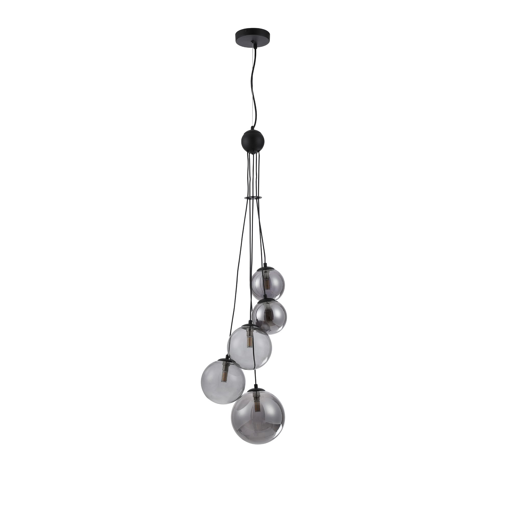 Fabula Deacon 5 Light Pendant - Satin Black & Smoke Plated Glass