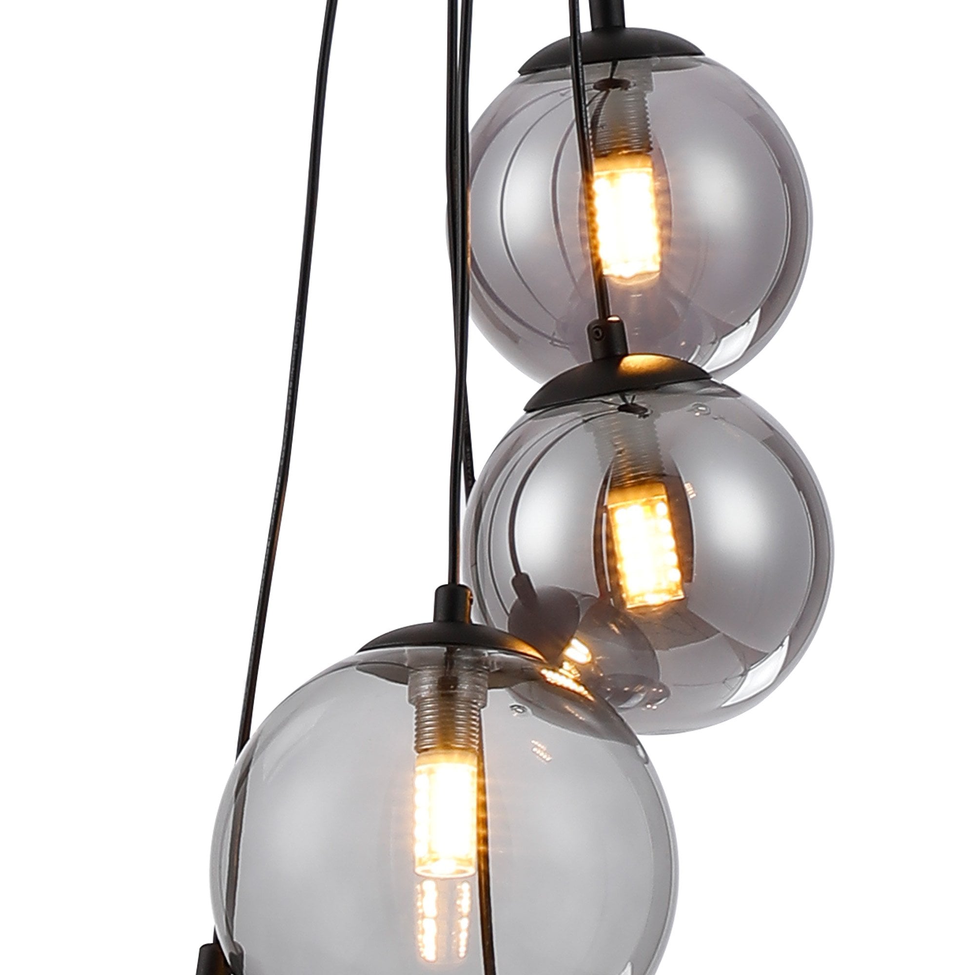 Fabula Deacon 5 Light Pendant - Satin Black & Smoke Plated Glass
