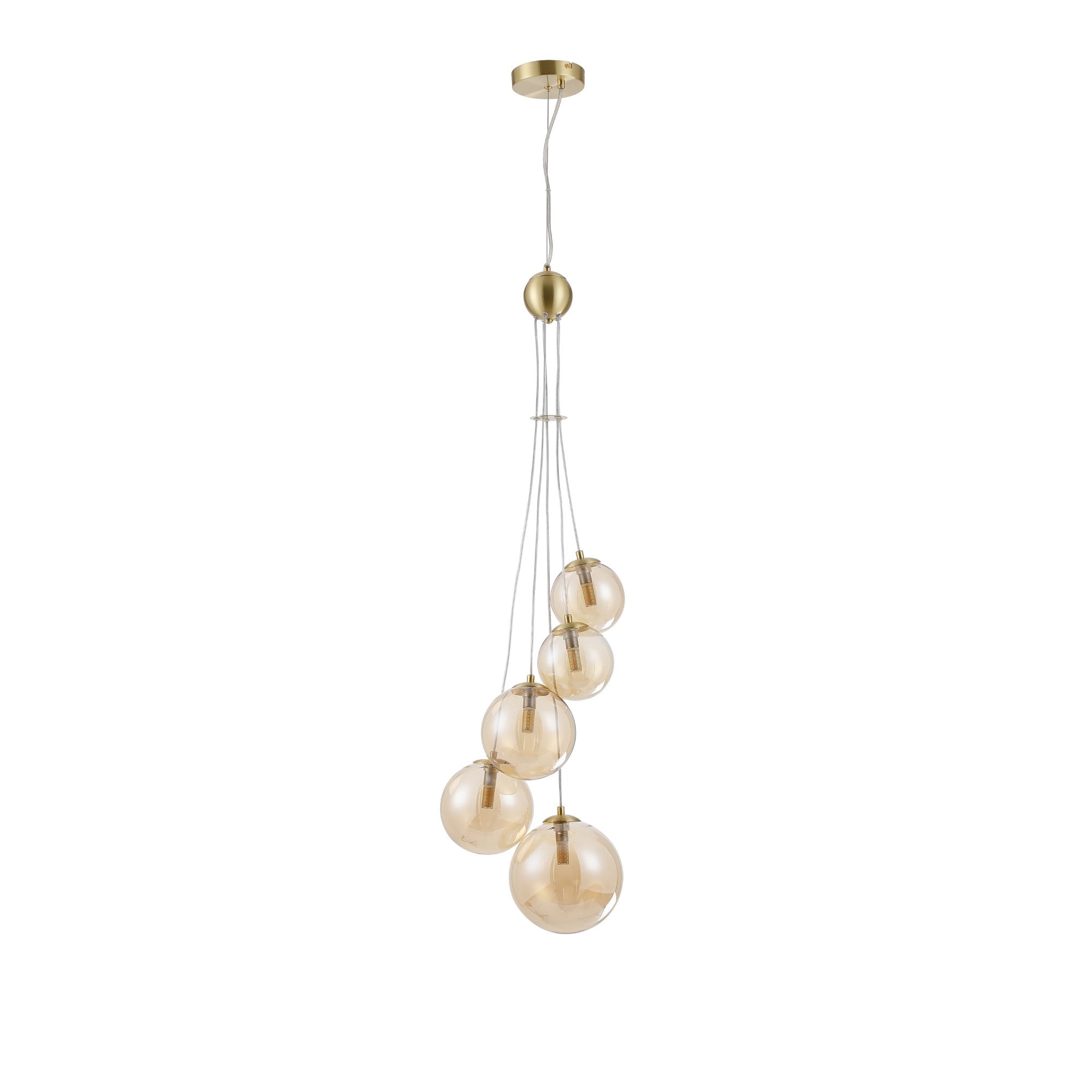 Fabula Deacon 5 Light Pendant - Satin Gold & Amber Plated Glass
