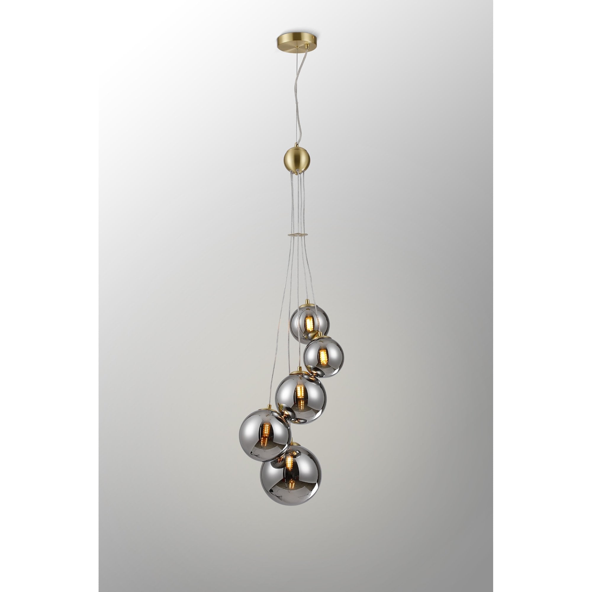 Fabula Deacon 5 Light Pendant - Satin Gold & Chrome Plated Glass