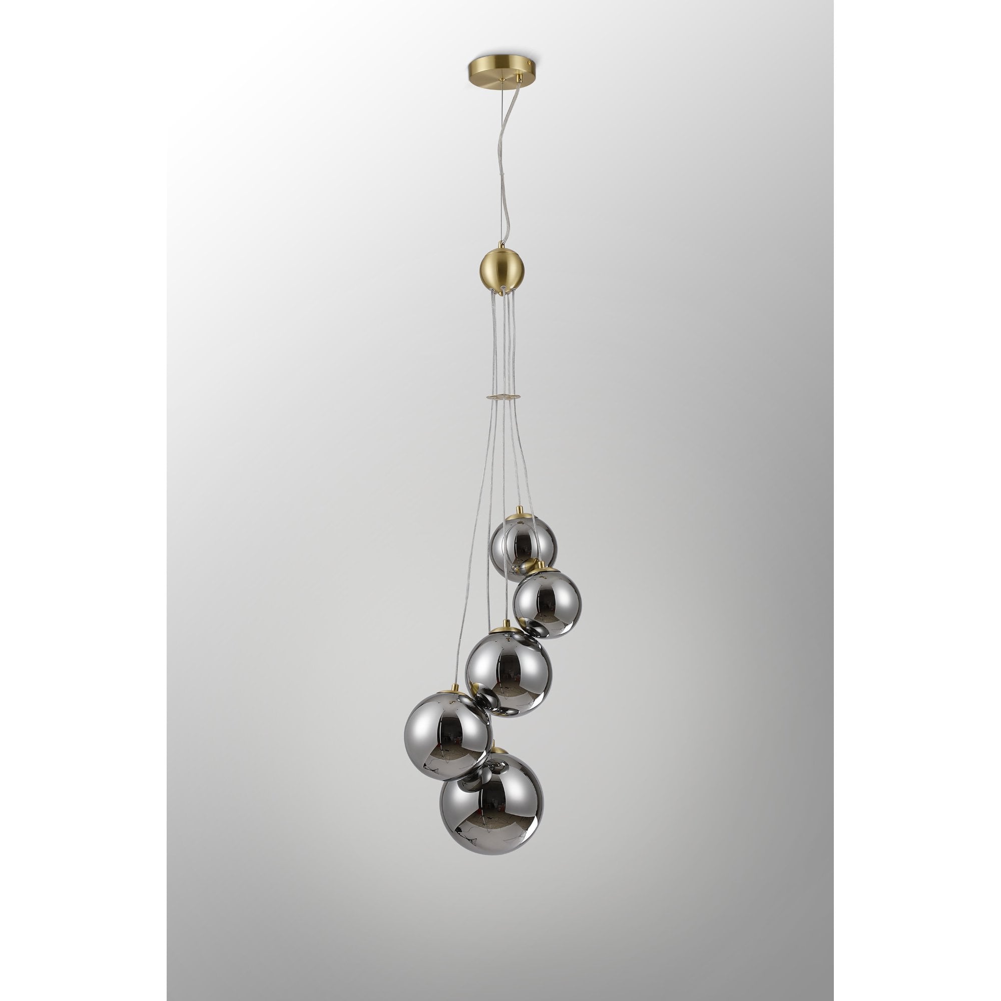 Fabula Deacon 5 Light Pendant - Satin Gold & Chrome Plated Glass