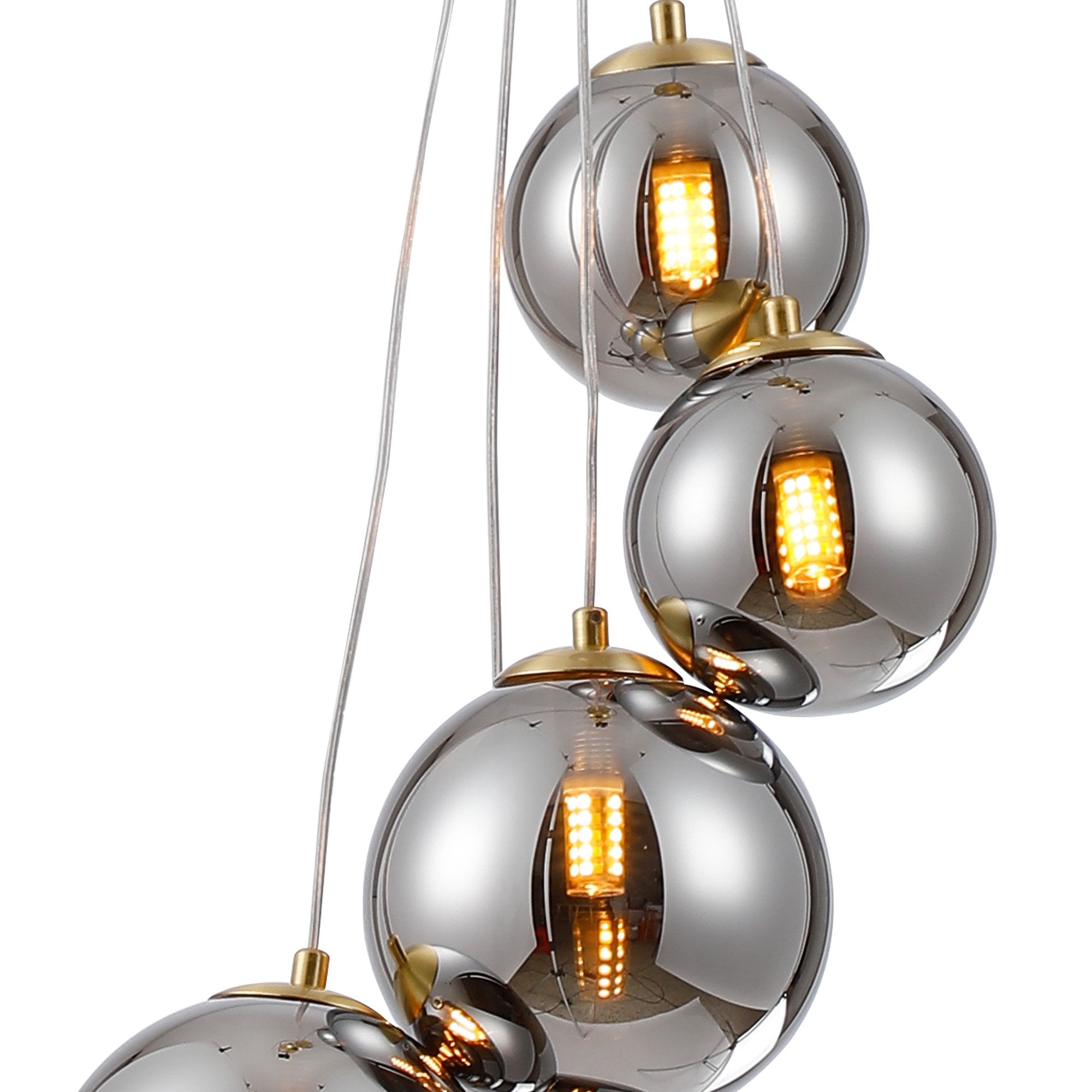 Fabula Deacon 5 Light Pendant - Satin Gold & Chrome Plated Glass