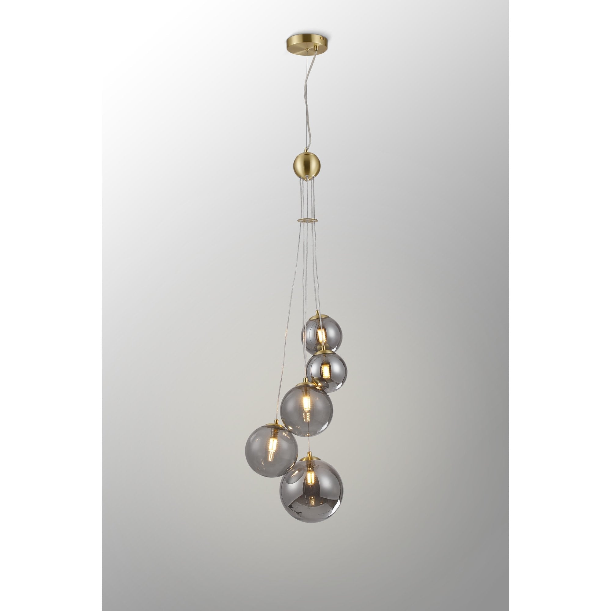 Fabula Deacon 5 Light Pendant - Satin Gold & Smoke Plated Glass