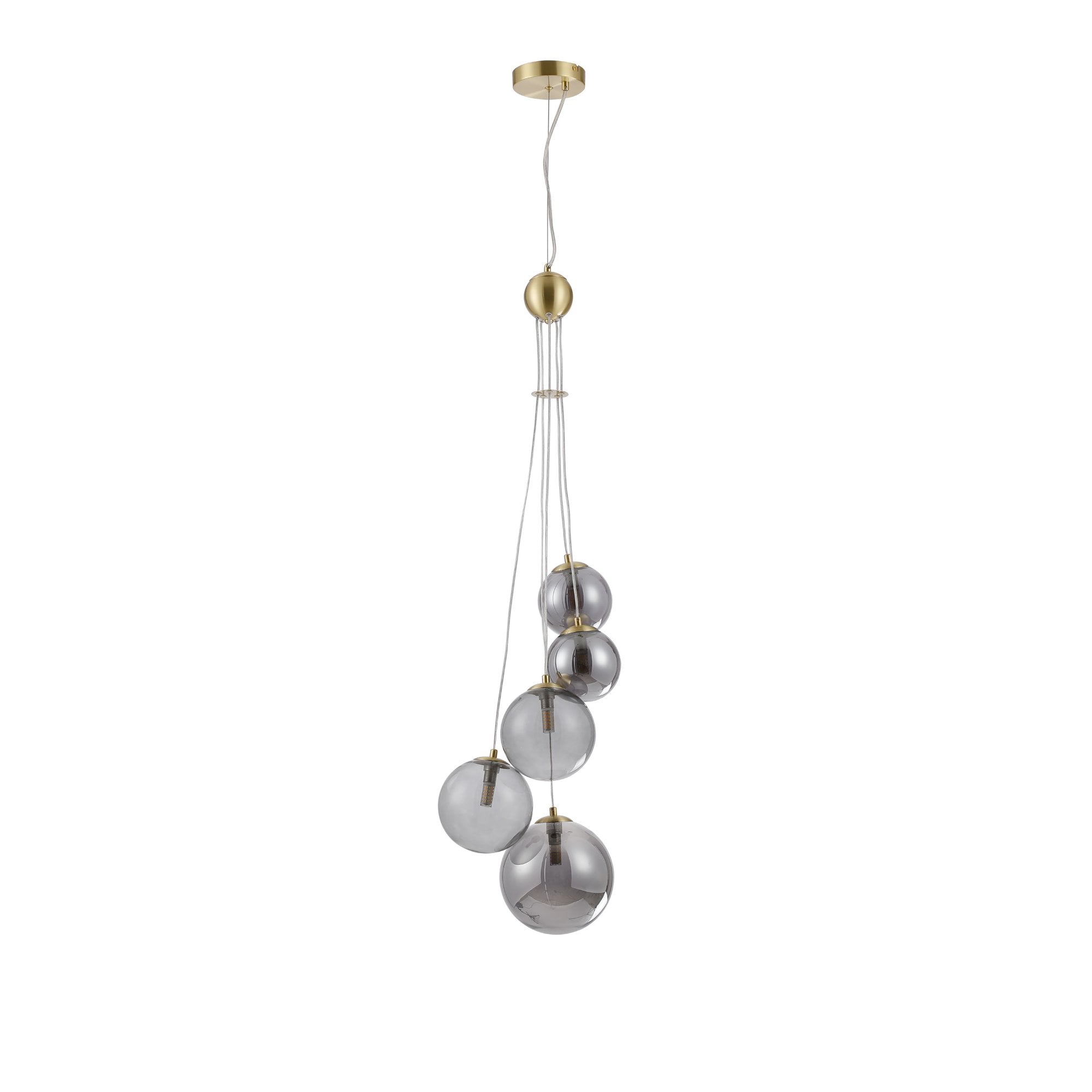 Fabula Deacon 5 Light Pendant - Satin Gold & Smoke Plated Glass