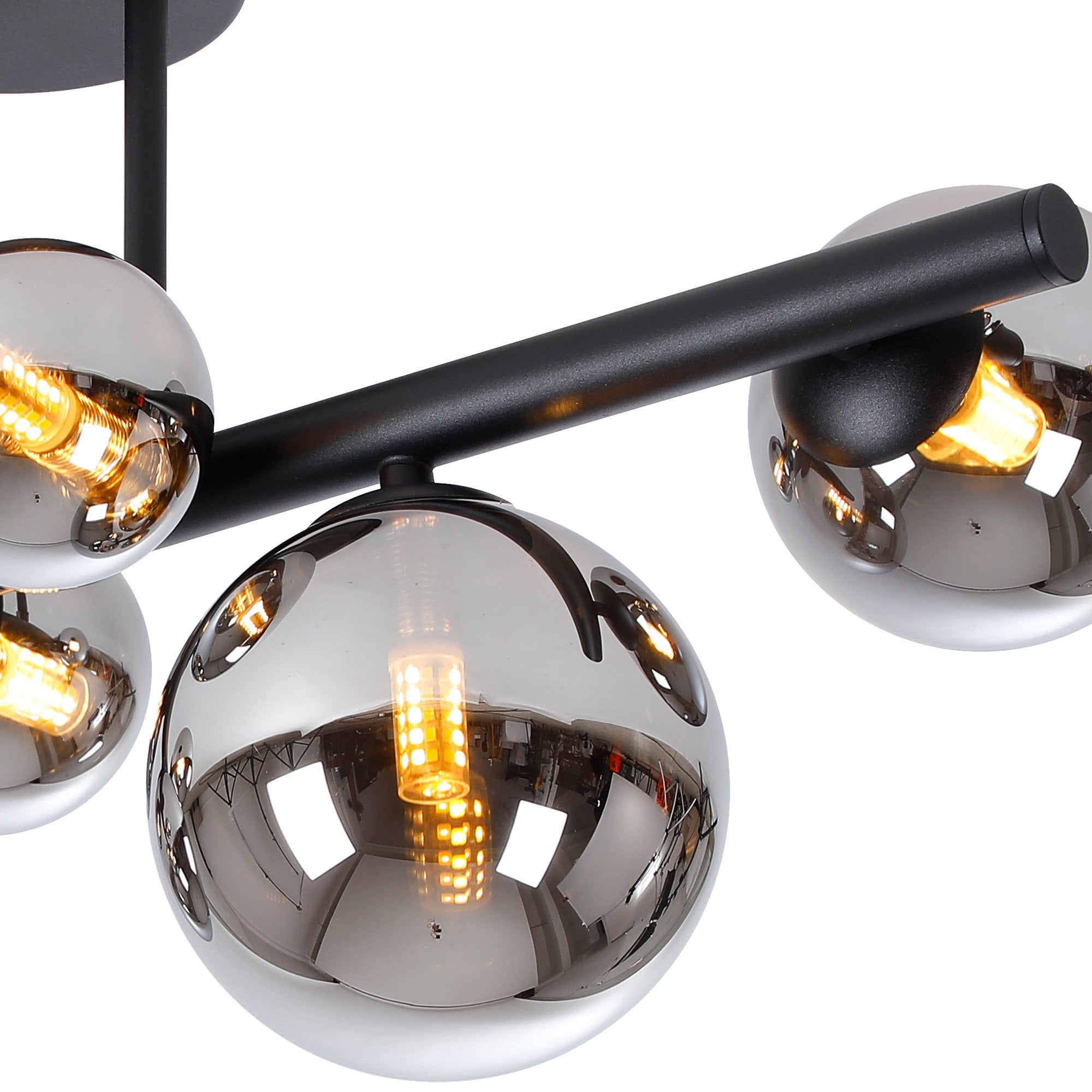 Fabula Deacon 6 Light Semi-Flush Light - Satin Black & Chrome Plated Glass