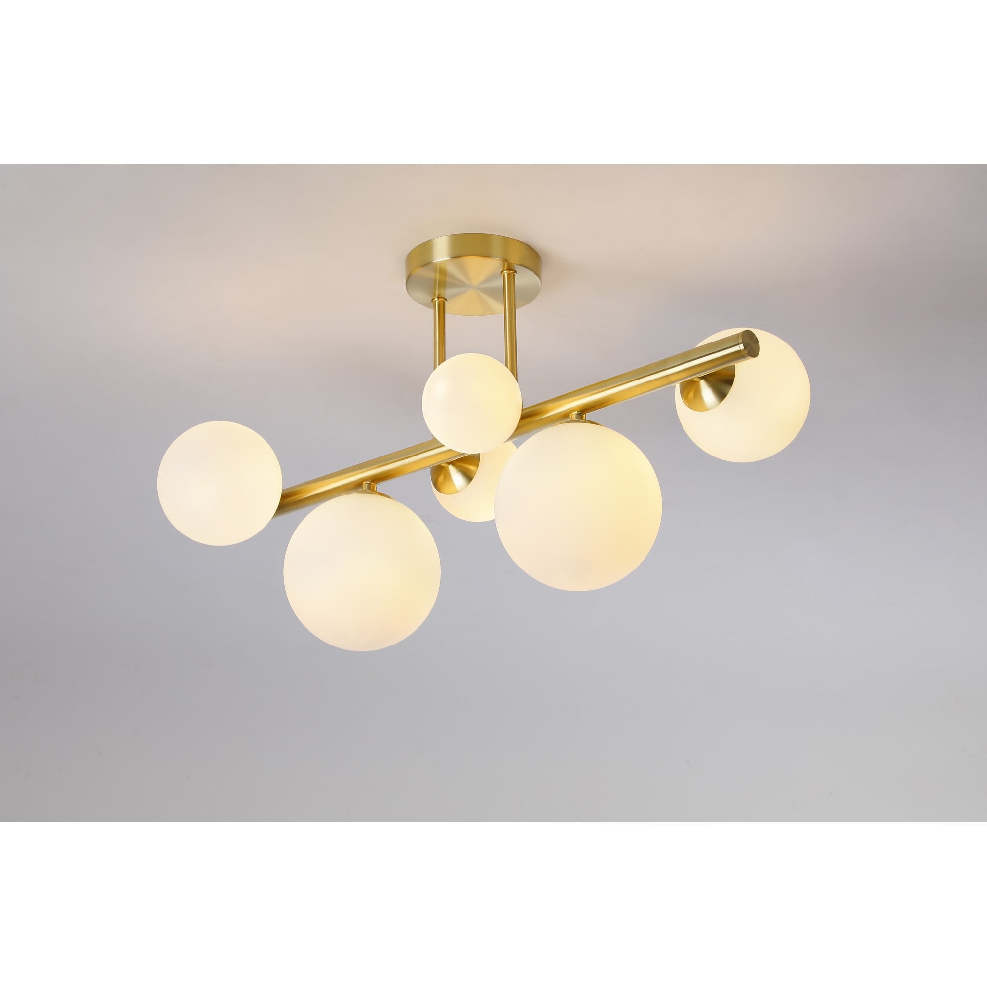 Fabula Deacon 6 Light Semi-Flush Light - Satin Gold & Opal Glass