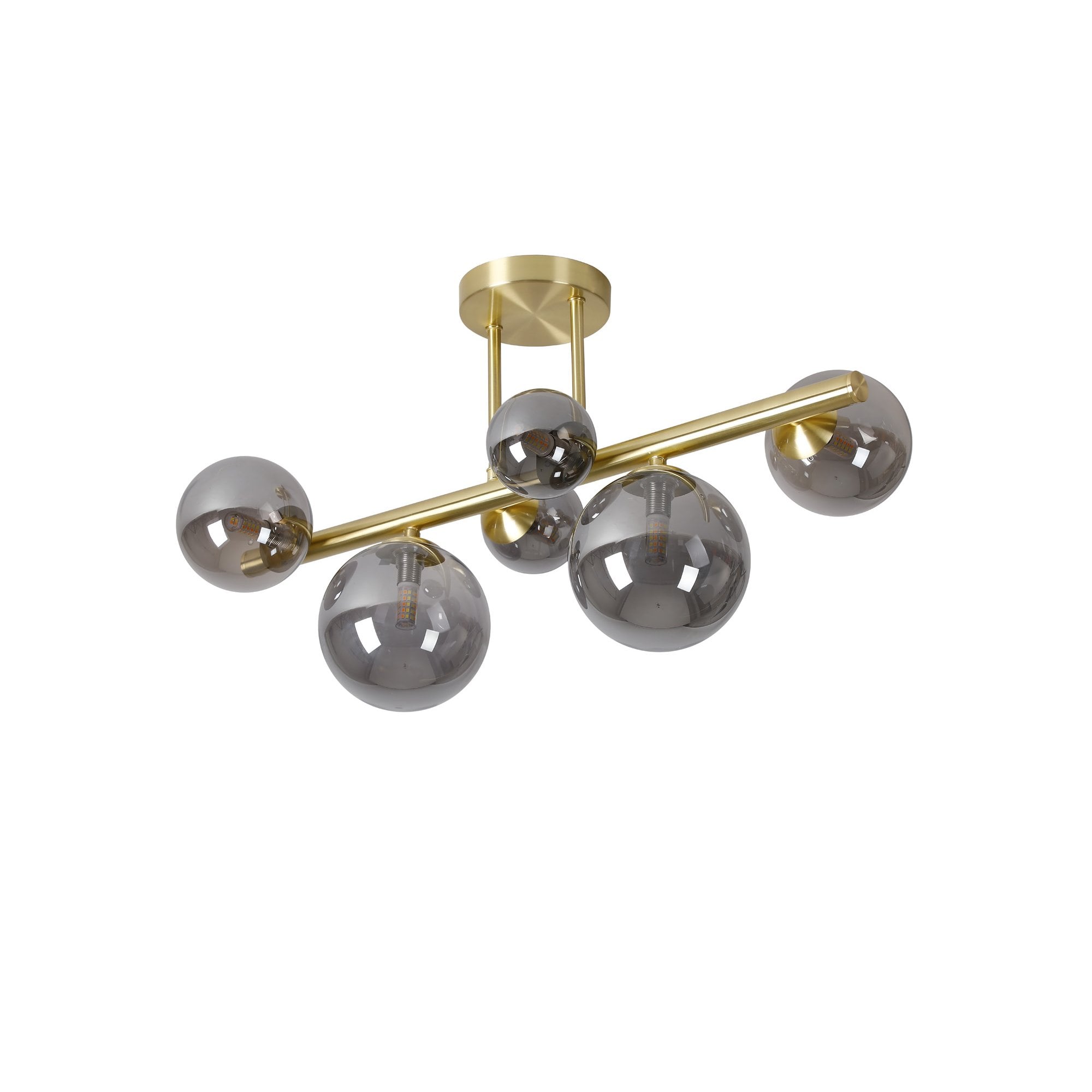 Fabula Deacon 6 Light Semi-Flush Light - Satin Gold & Smoke Plated Glass