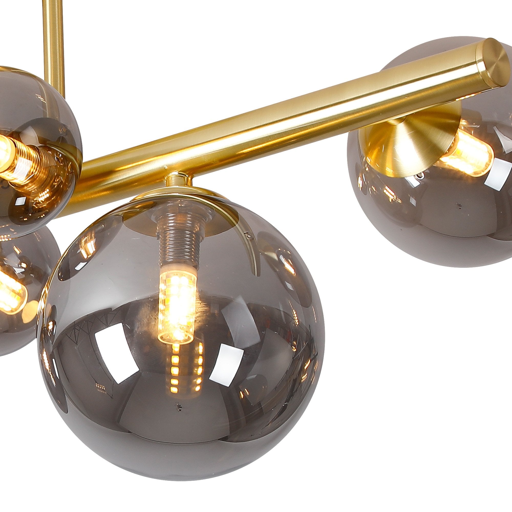 Fabula Deacon 6 Light Semi-Flush Light - Satin Gold & Smoke Plated Glass