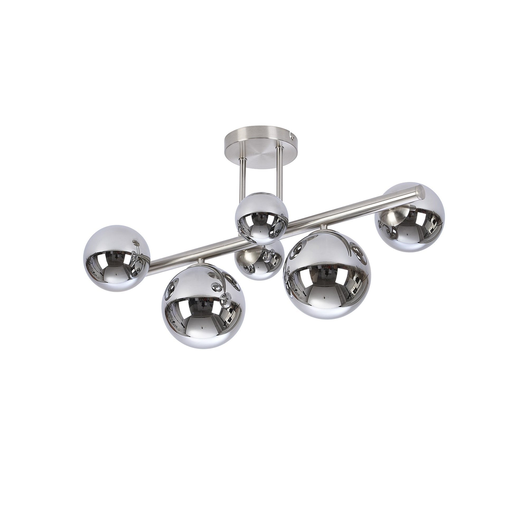 Fabula Deacon 6 Light Semi-Flush Light - Satin Nickel & Chrome Plated Glass