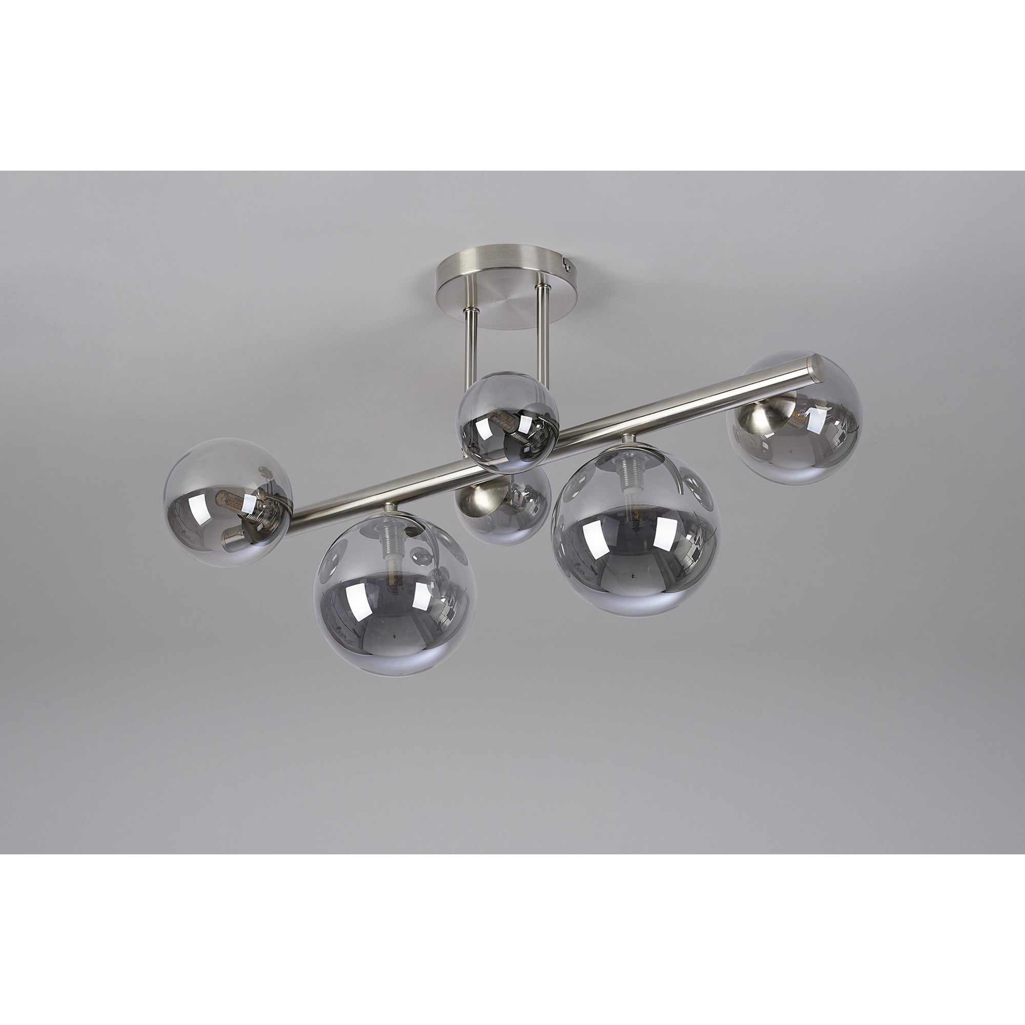 Fabula Deacon 6 Light Semi-Flush Light - Satin Nickel & Smoke Plated Glass