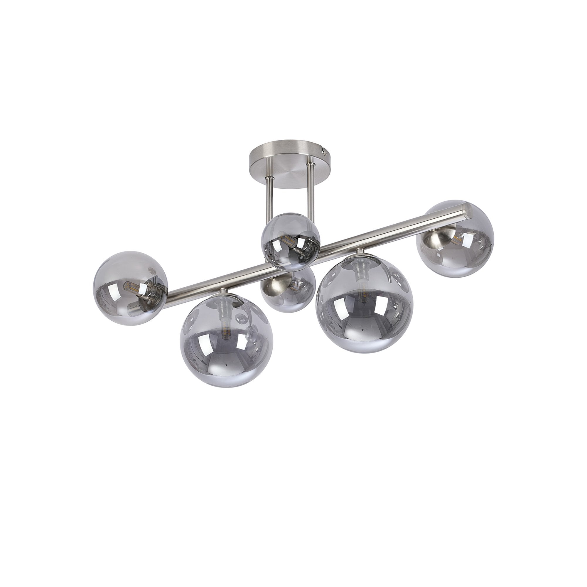 Fabula Deacon 6 Light Semi-Flush Light - Satin Nickel & Smoke Plated Glass