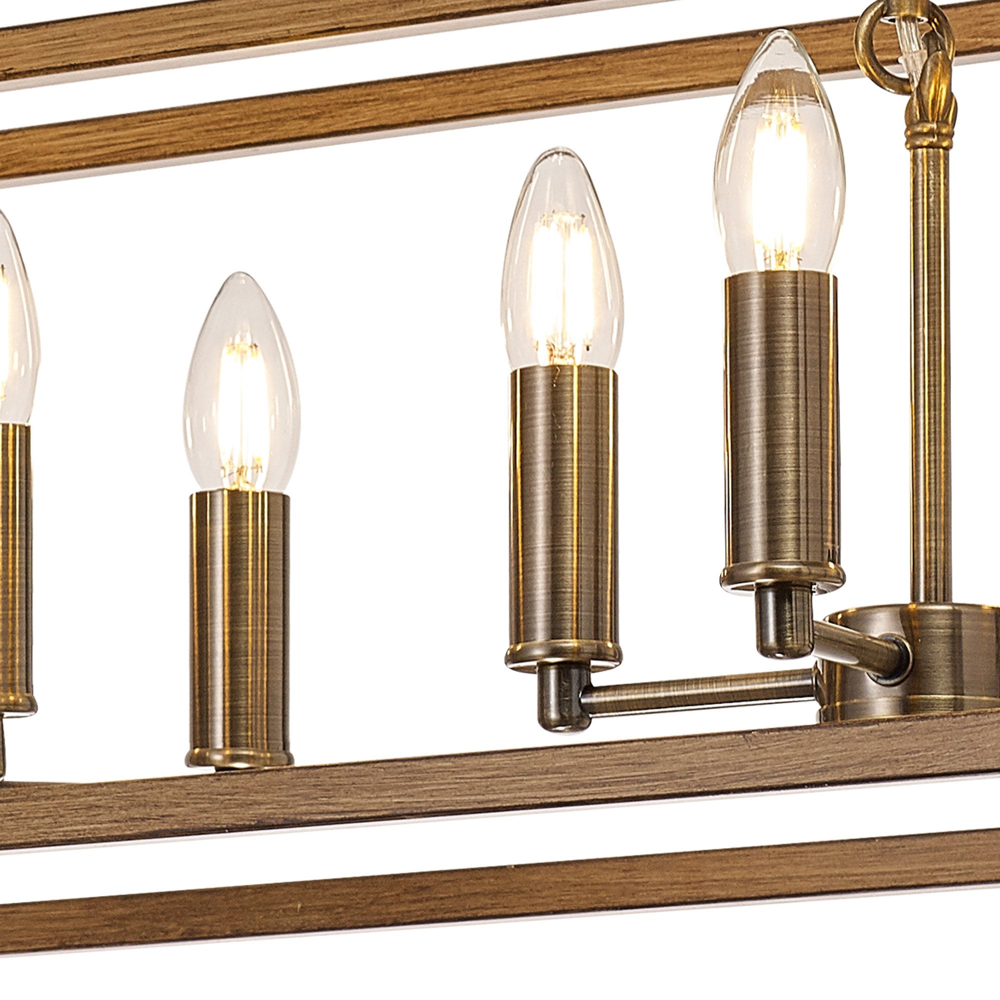 Fabula Douglas 8 Light Linear Pendant - Medium Oak & Antique Brass